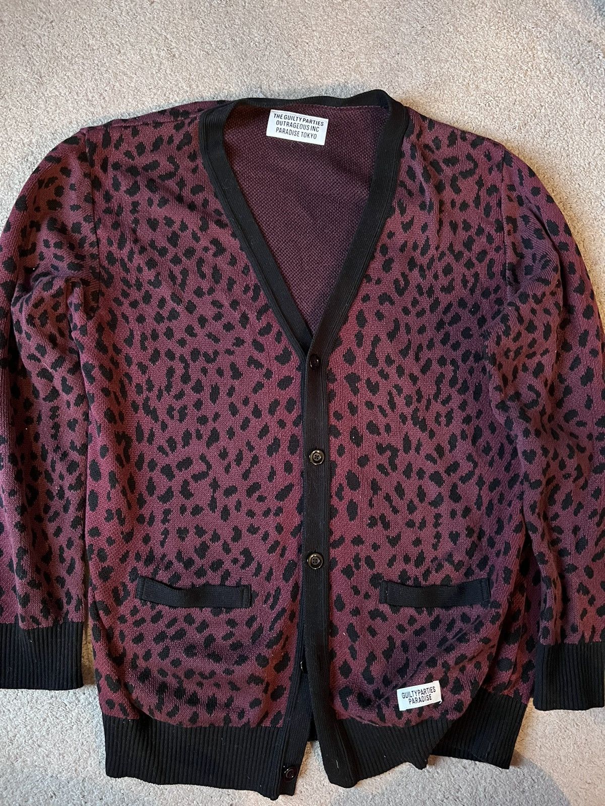 Wacko Maria Wacko Maria Burgundy Leopard print cardigan | Grailed