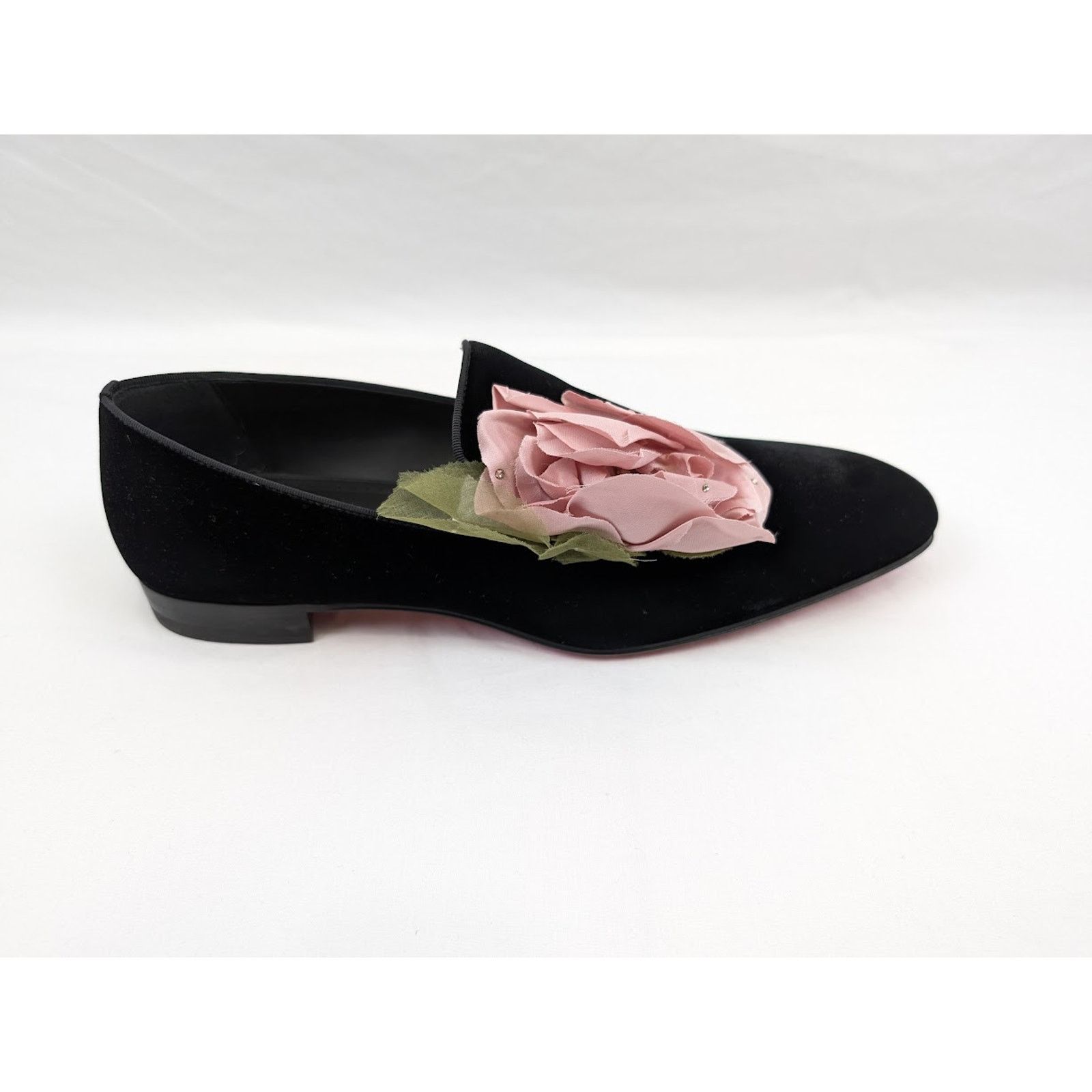 Christian Louboutin o1rshd1 Velvet Dandyflor Flat in Black/Rose Size US 11 / EU 44 - 2 Thumbnail