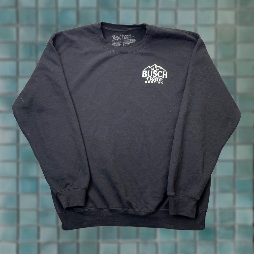 Vintage Busch Light Sweatshirt Mens Large Black Graphic Print Beer Hunting Elk Outdoors Brew City Gear Crew Neck Pullover Size US L / EU 52-54 / 3 - 1 Thumbnail