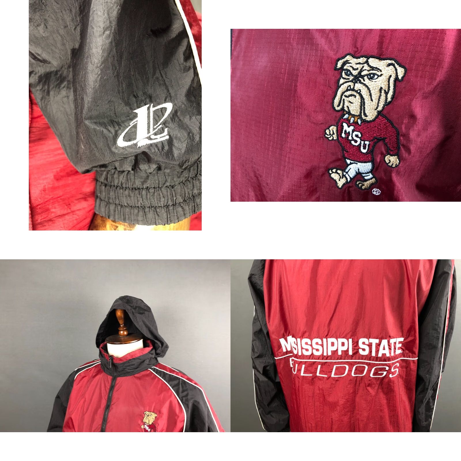 Logo Athletic Logo Athletic Mississippi State Bulldogs Jacket M Red Nylon Hooded Windbreaker Mens Stadium Logo Embroidered Full Zip Lined Size US M / EU 48-50 / 2 - 8 Thumbnail
