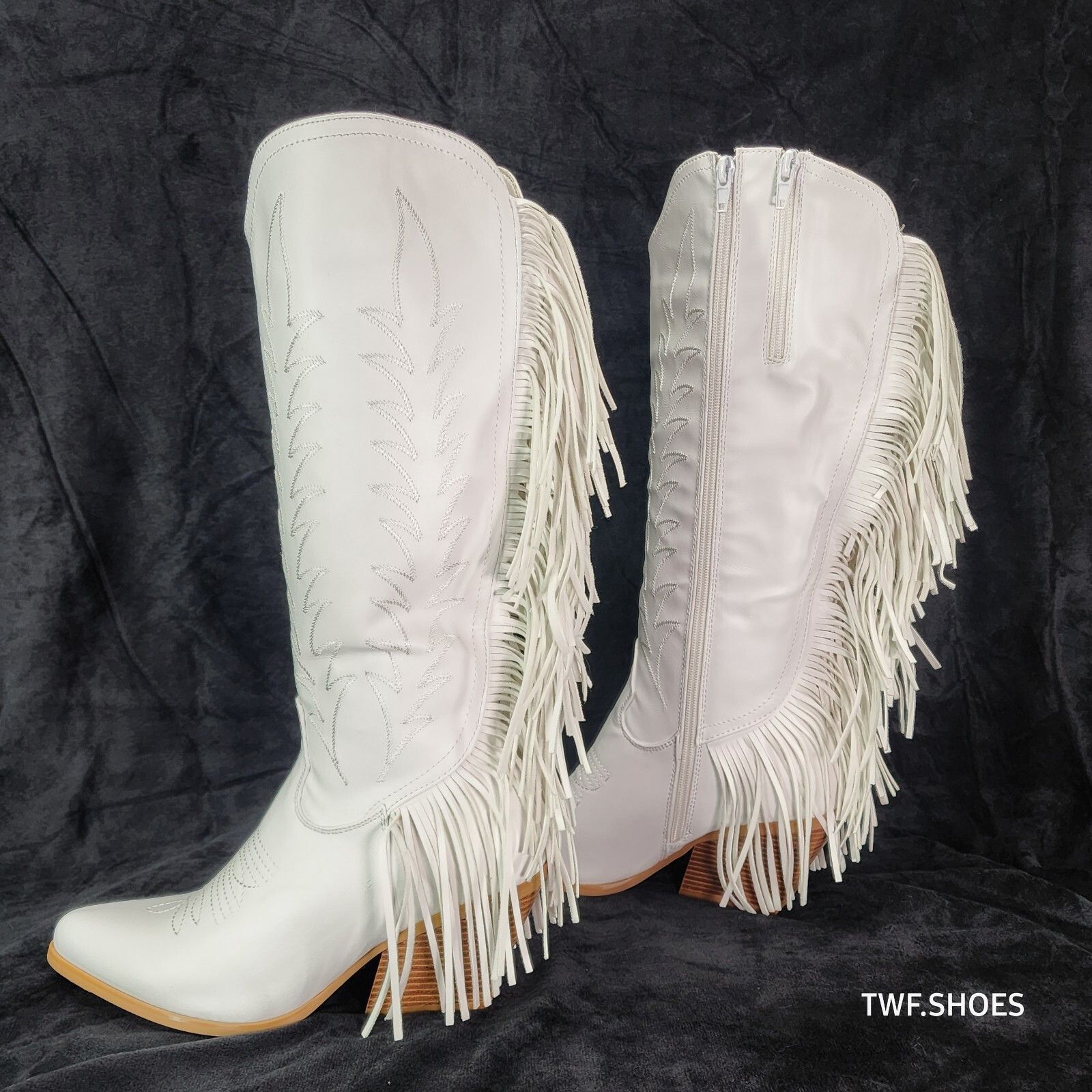 Other Dusty Roads Bright White Back Fringe Country Western Cowgirl Size US 10 / IT 40 - 8 Thumbnail