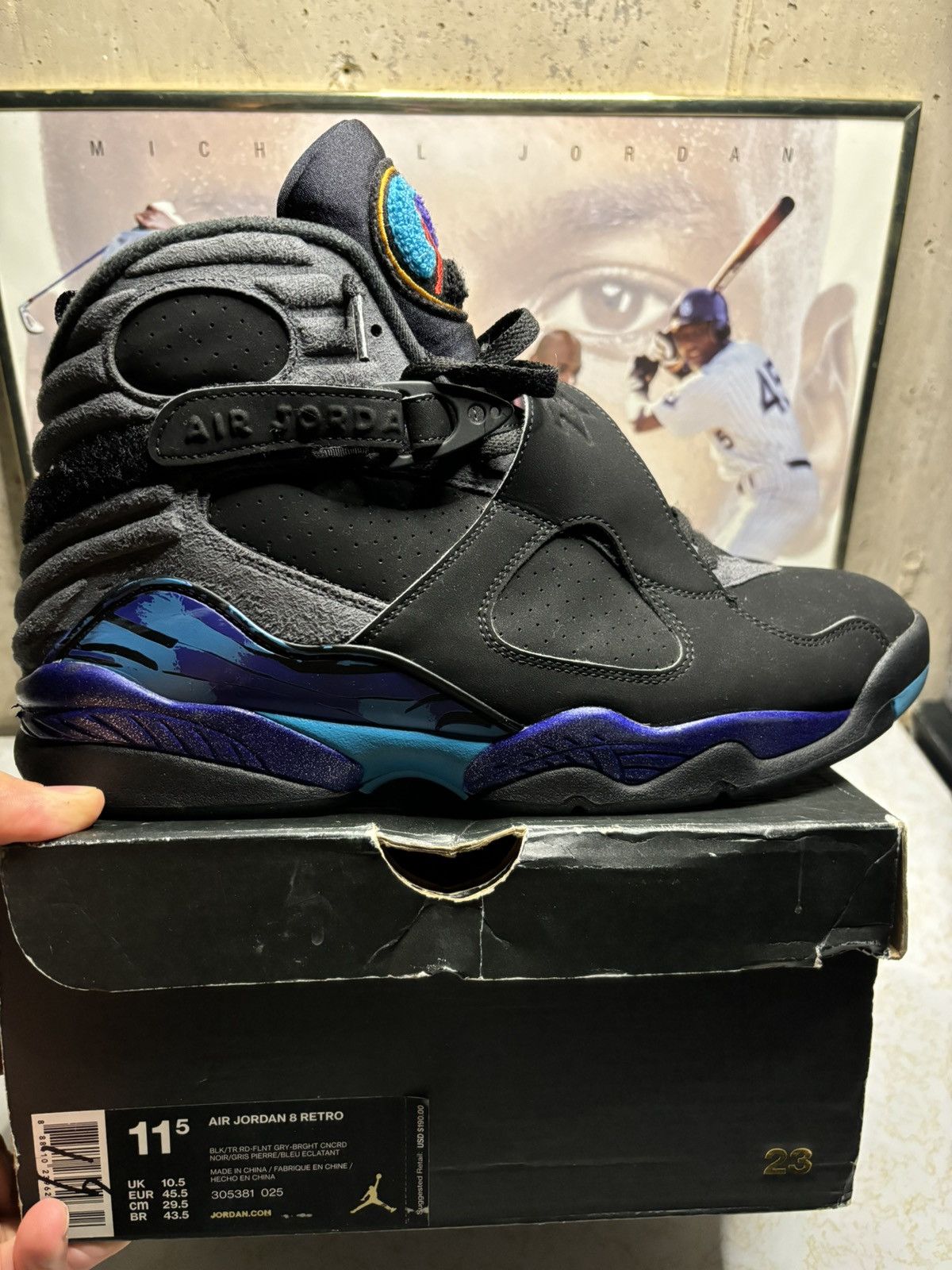 Jordan Brand Air Jordan 8 Retro 2015 Aqua 2015 Size US 11.5 / EU 44-45 - 1 Thumbnail