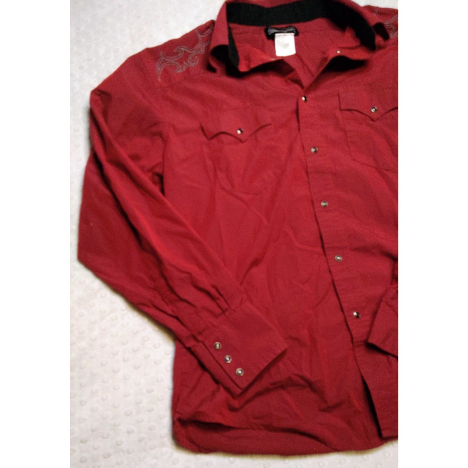 Wrangler VINTAGE Wrangler Mens Large Western Pearl Snap Shirt Embroidered Back Long Sleeve Red Cotton Button-Up Western Theme Mens Size US L / EU 52-54 / 3 - 3 Thumbnail