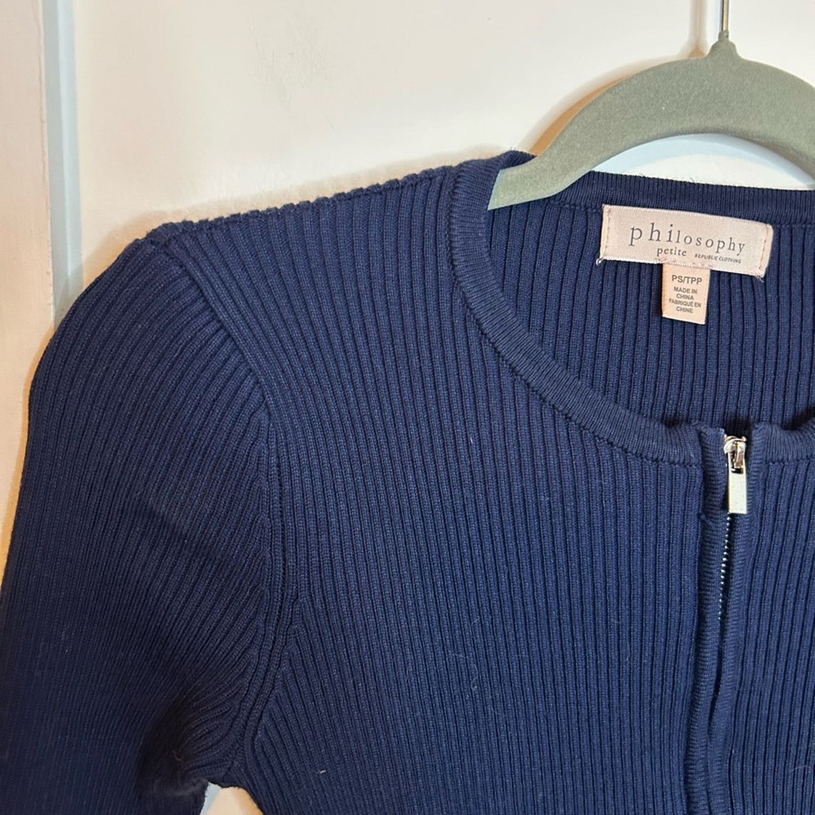 Other Philosophy Navy Blue Ribbed Full Zip Cardigan Size S / US 4 / IT 40 - 5 Thumbnail