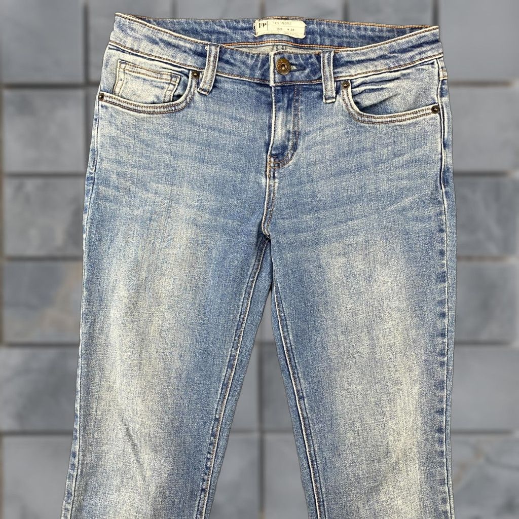 Free People Free People Jeans Womens 28 Blue Mid-Rise Distressed Stretch Ankle Slit Fray Hem Size 28" / US 6 / IT 42 - 1 Thumbnail