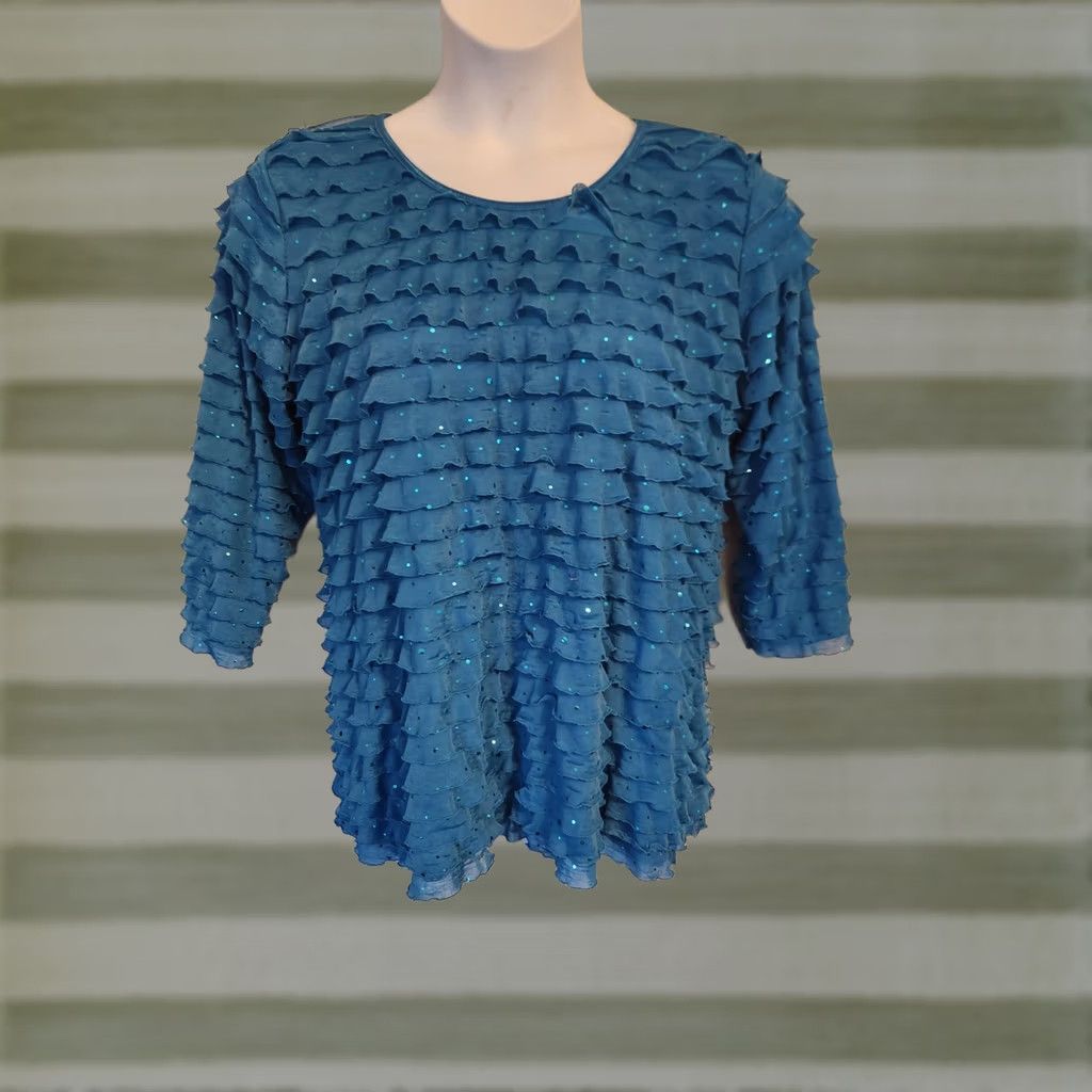 Element Elementz Woman Teal Layered Ruffle Sparkly Top Blouse 1X Bodysuit? Size XL / US 12-14 / IT 48-50 - 1 Thumbnail