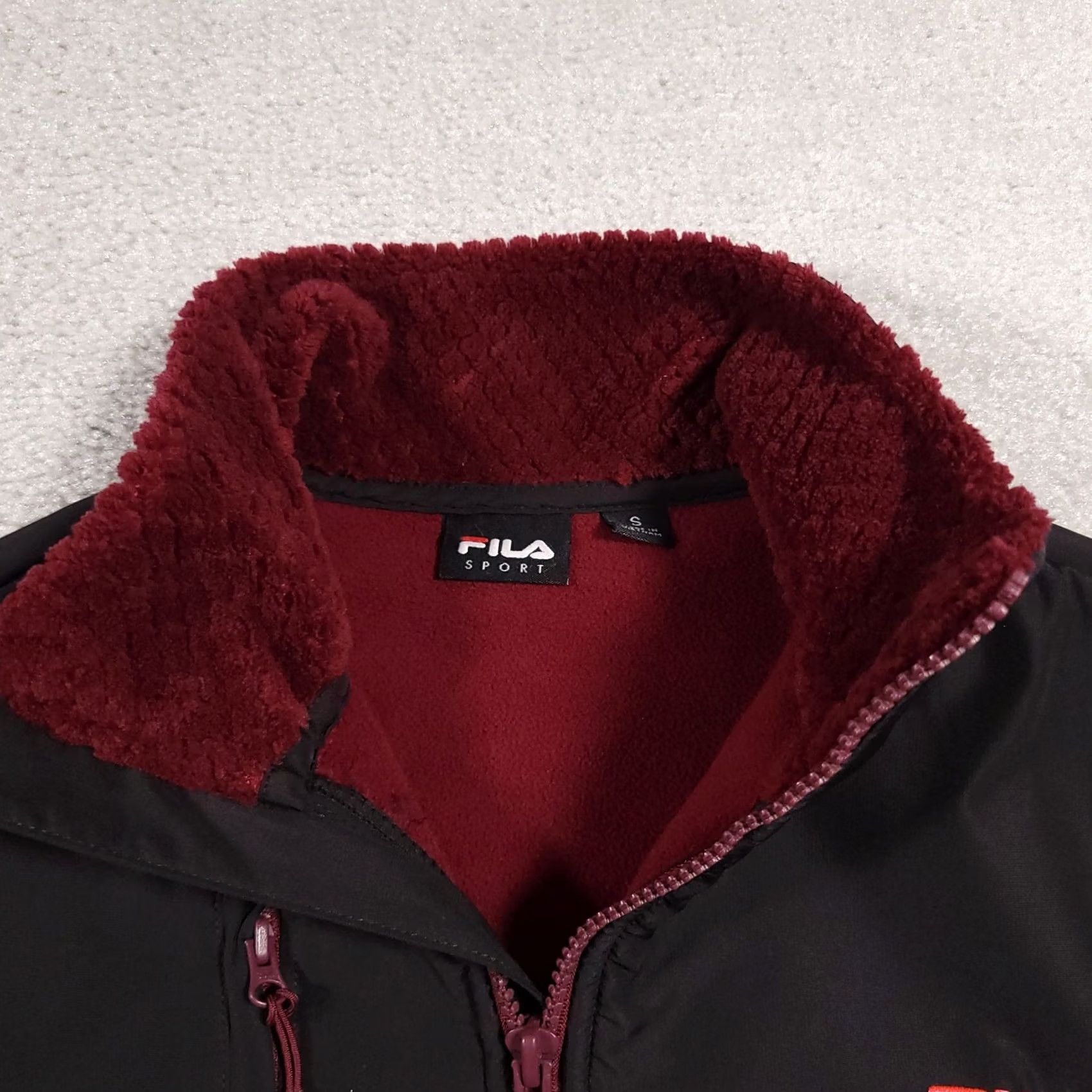 Fila FILA Sport Fleece Jacket Women's Small Black Burgundy Faux Fur Full Zip Pockets Size S / US 4 / IT 40 - 7 Thumbnail