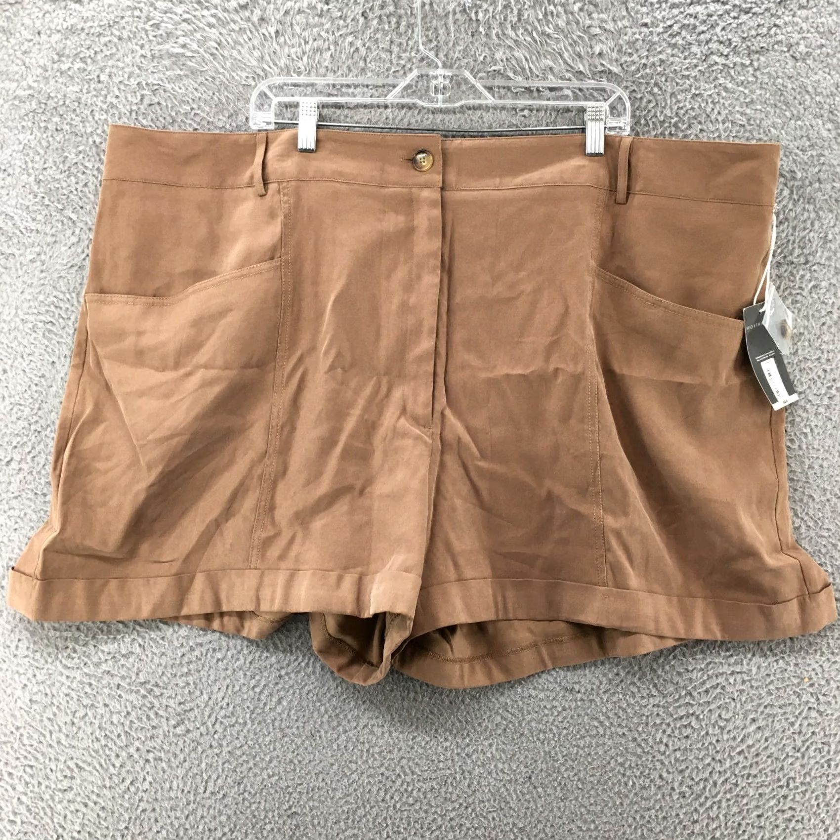 Worthington Worthington Chino Shorts Womens 26W Brown Hi-Rise Flat Front Zip Fly Casual NEW Shirt Womens Brown 90s? Size 26" / US 2 / IT 38 - 2 Thumbnail