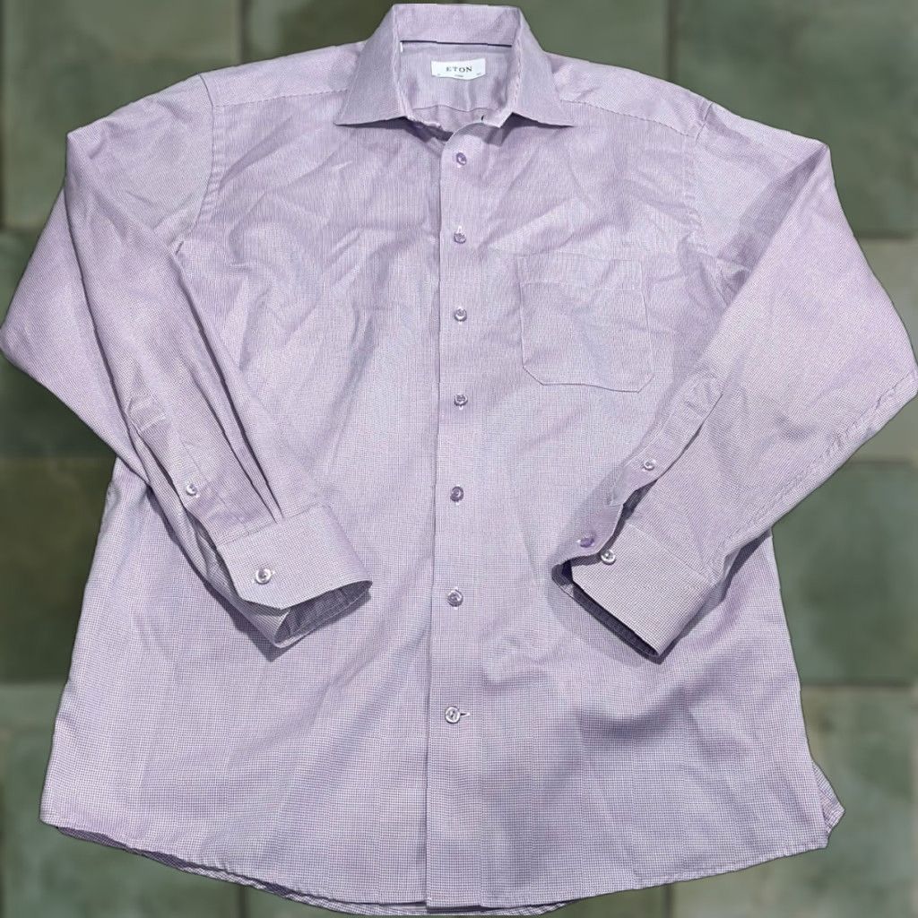 Eton Etón Classic Fit Dress Shirt 16.5 42 Light Purple Button Up Cotton Mens Size 42R - 1 Thumbnail