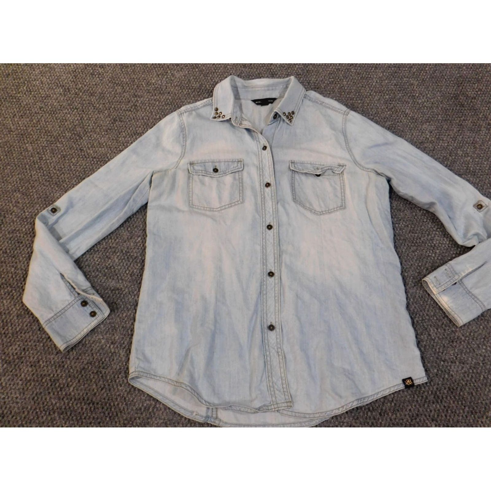 Vintage Rock & Republic Womens Button-Up Top Denim Blue L Retro Pockets Cotton Lyocell Long Sleeve Shirt Size L / US 10 / IT 46 - 3 Thumbnail