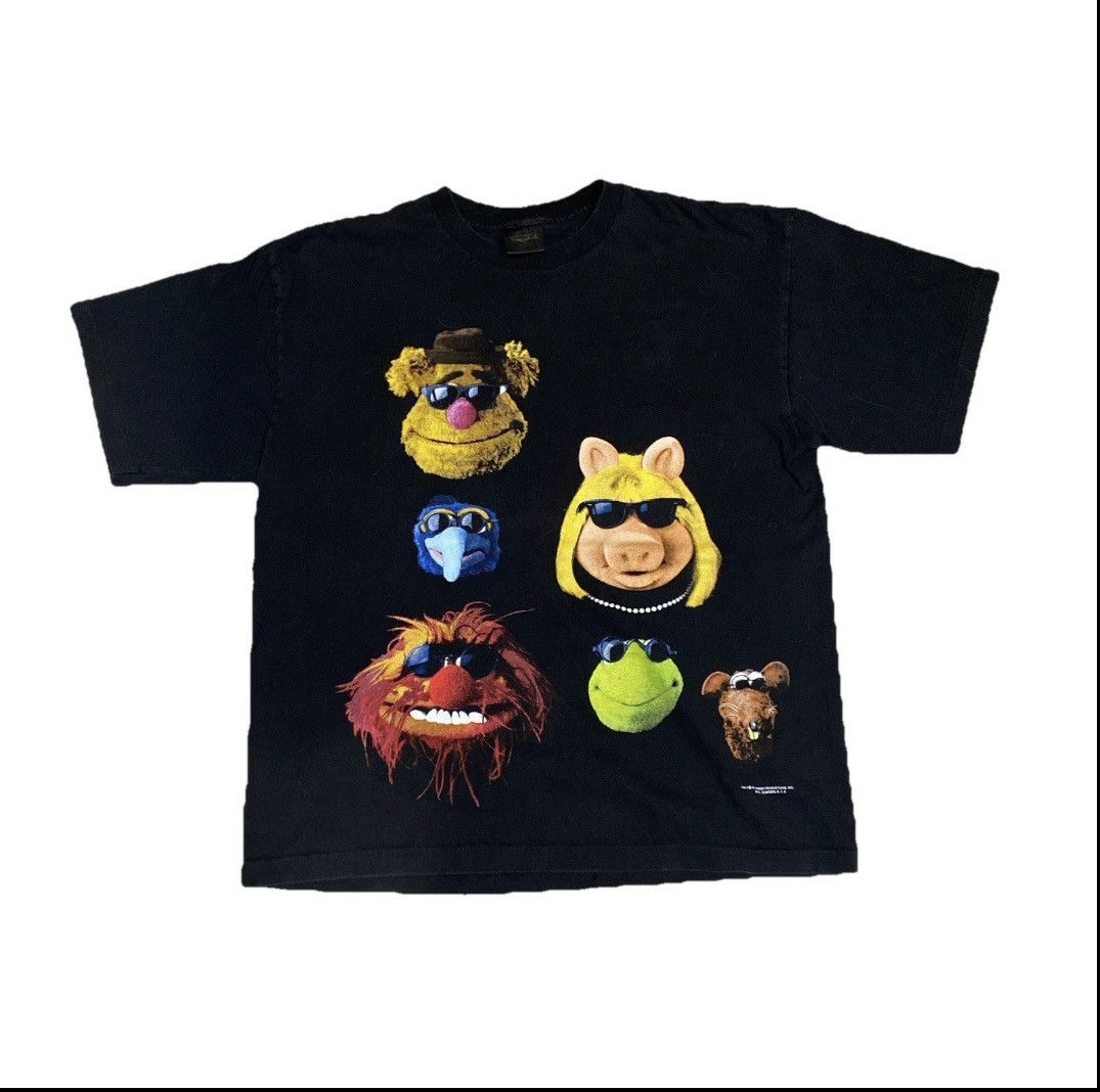 Vintage 90s MUPPETS 6 Character Shadow Black Out T-Shirt XL