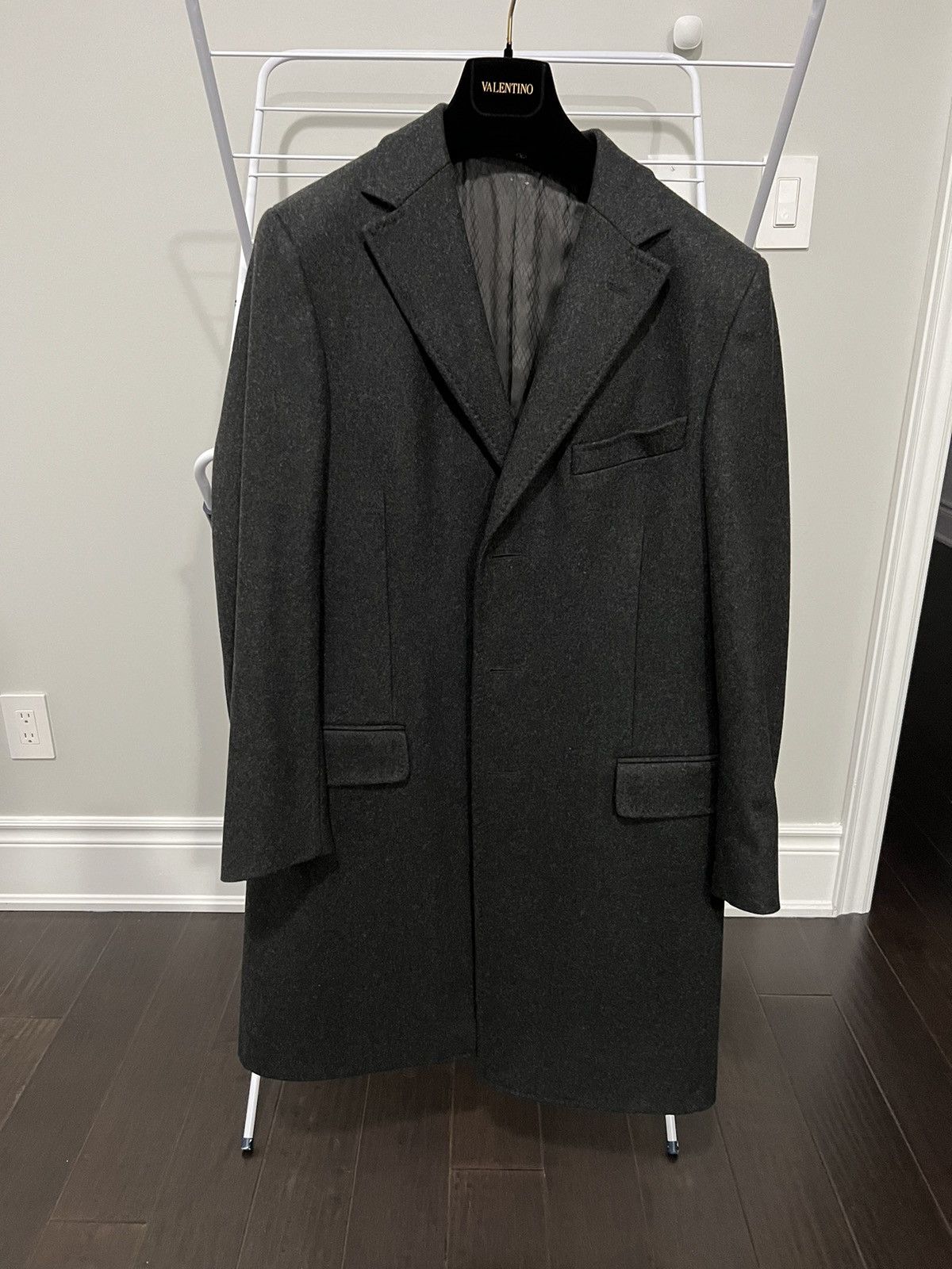 image of Valentino Amazing Grey Single Breast Overcoat, Men's (Size XL)