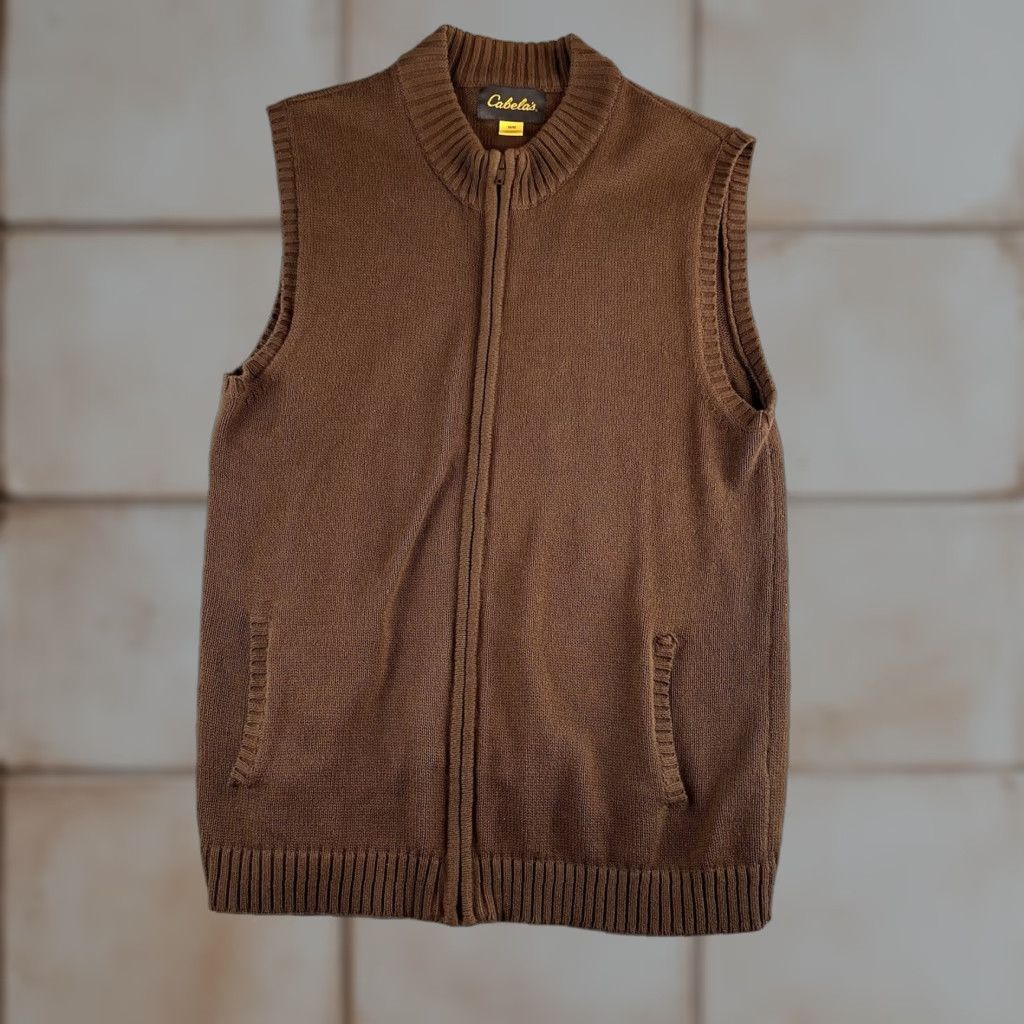 Vintage Cabela's Sweater Vest Mens Medium Brown Full Zip Knitted 100% Cotton Casual Pockets Size US M / EU 48-50 / 2 - 1 Thumbnail
