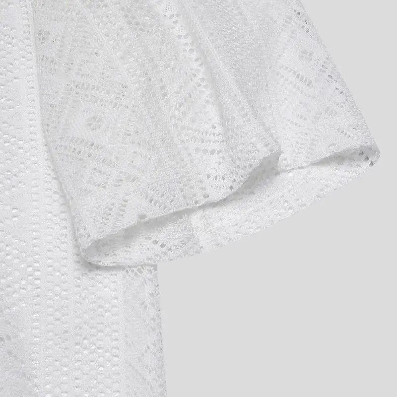 Vintage Mesh See Through Lapel Sexy Short Sleeve streetwear y2k Size US M / EU 48-50 / 2 - 7 Thumbnail