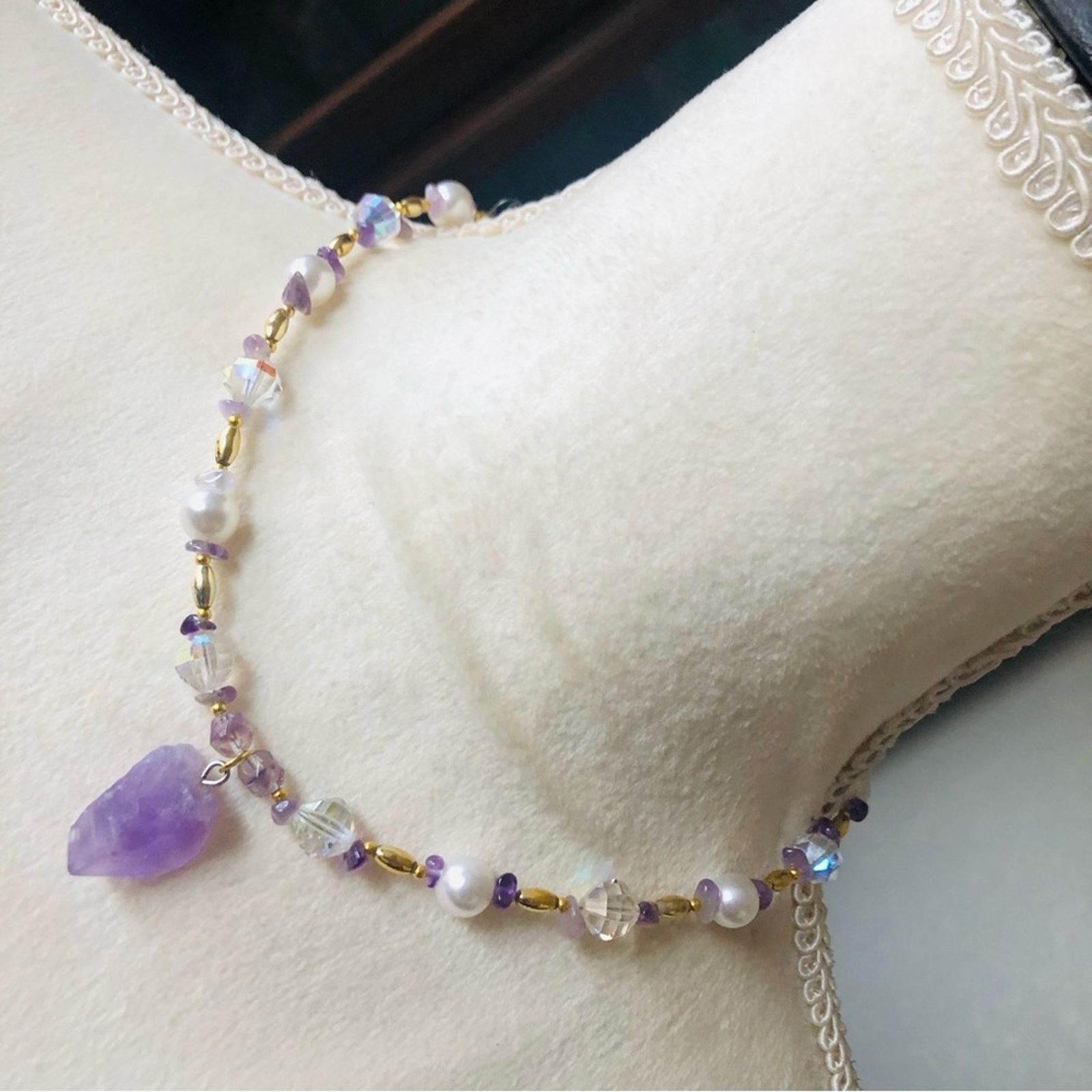 Handmade Handcrafted repurpose genuine amethyst slab pendant necklace Size ONE SIZE - 1 Thumbnail