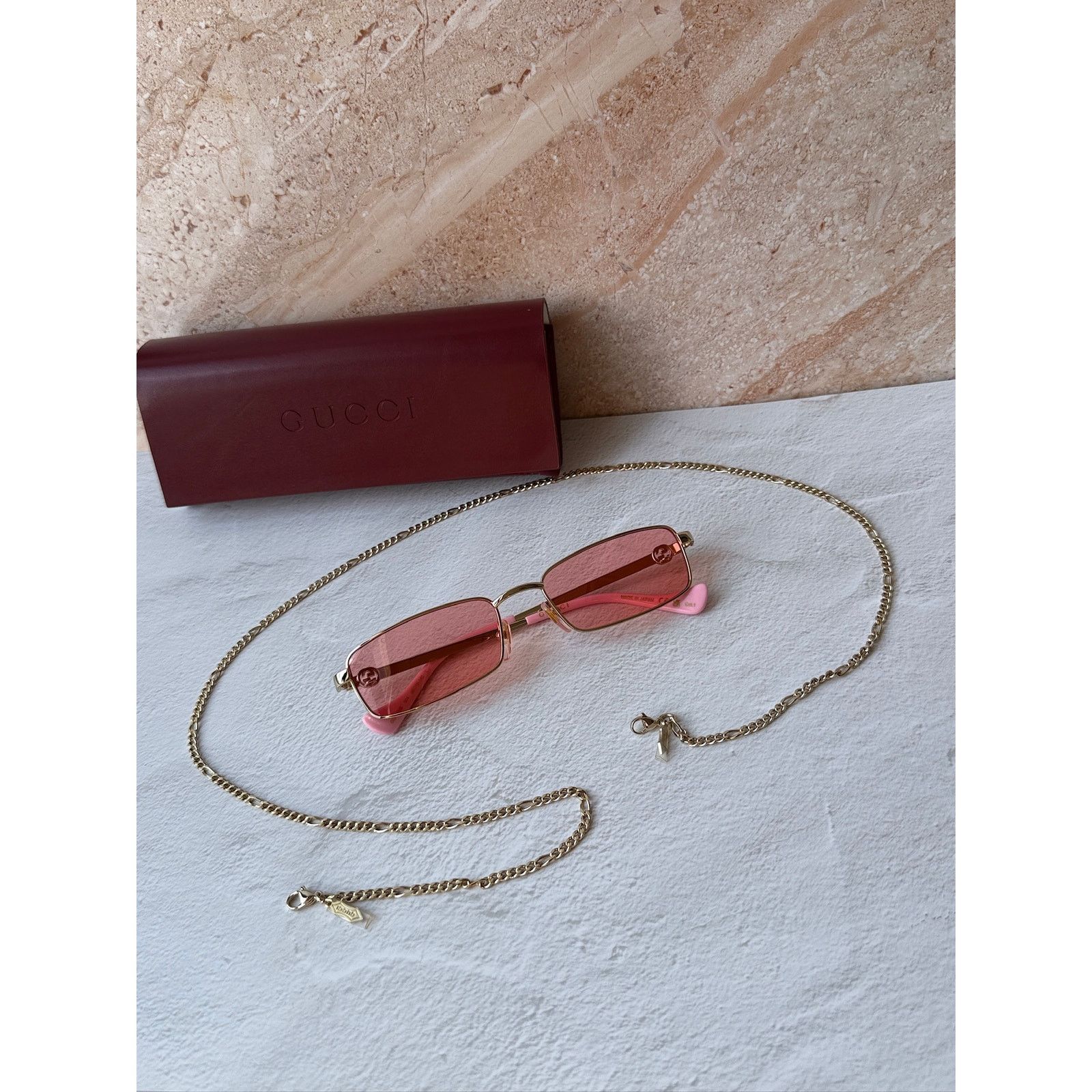 Gucci NEW Gucci GG1600S Gold Chain Pink Rectangule Sunglasses $650 Size ONE SIZE - 2 Thumbnail