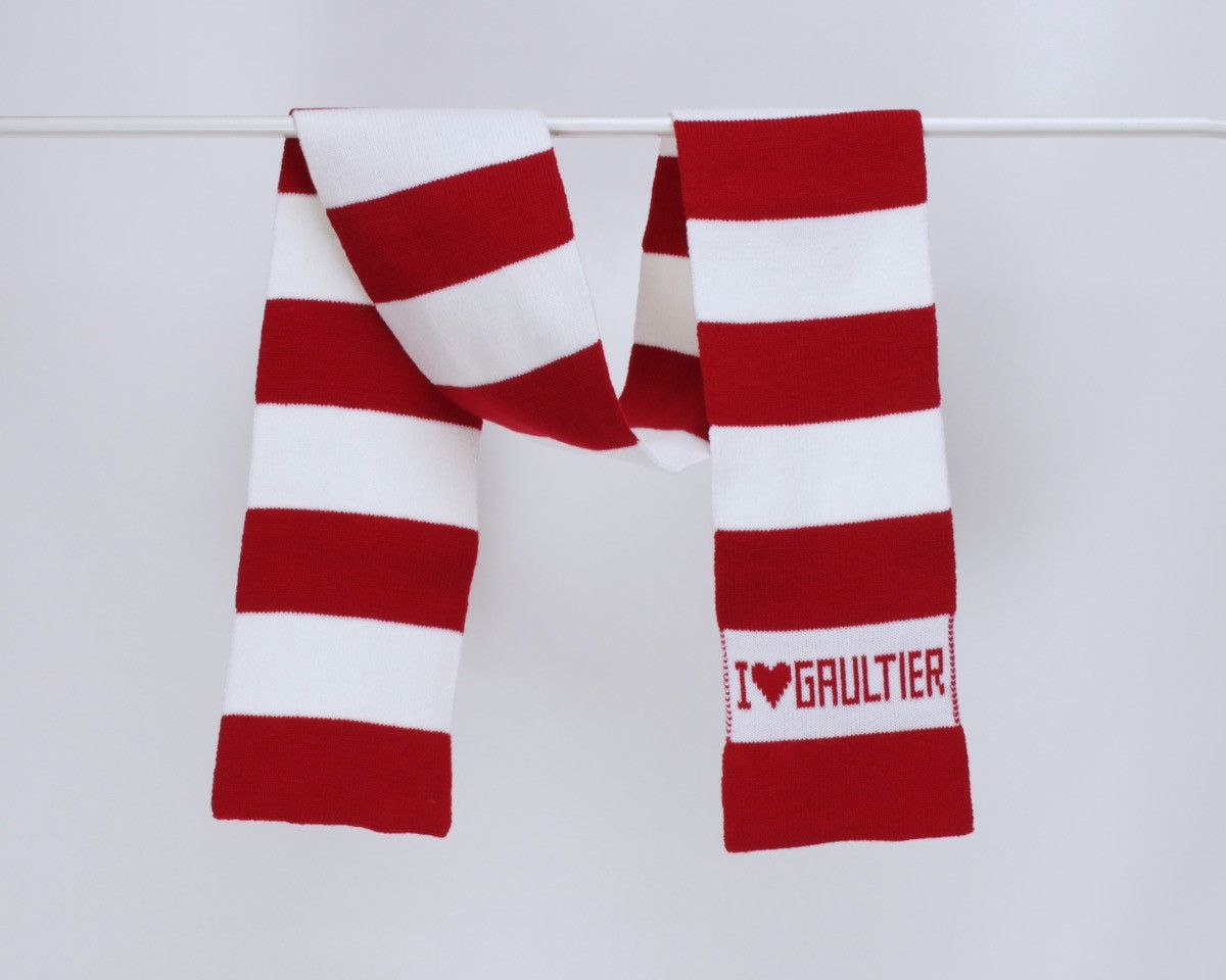 Designer × Jean Paul Gaultier Jean Paul Gaultier I Love Red White Striped Unisex Scarf Size ONE SIZE - 2 Thumbnail