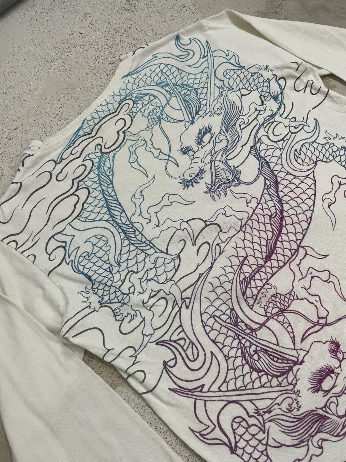 Japanese Brand Cream Space Opera Yakuza Dragon Motive Color Print Defect Size US XL / EU 56 / 4 - 12 Thumbnail