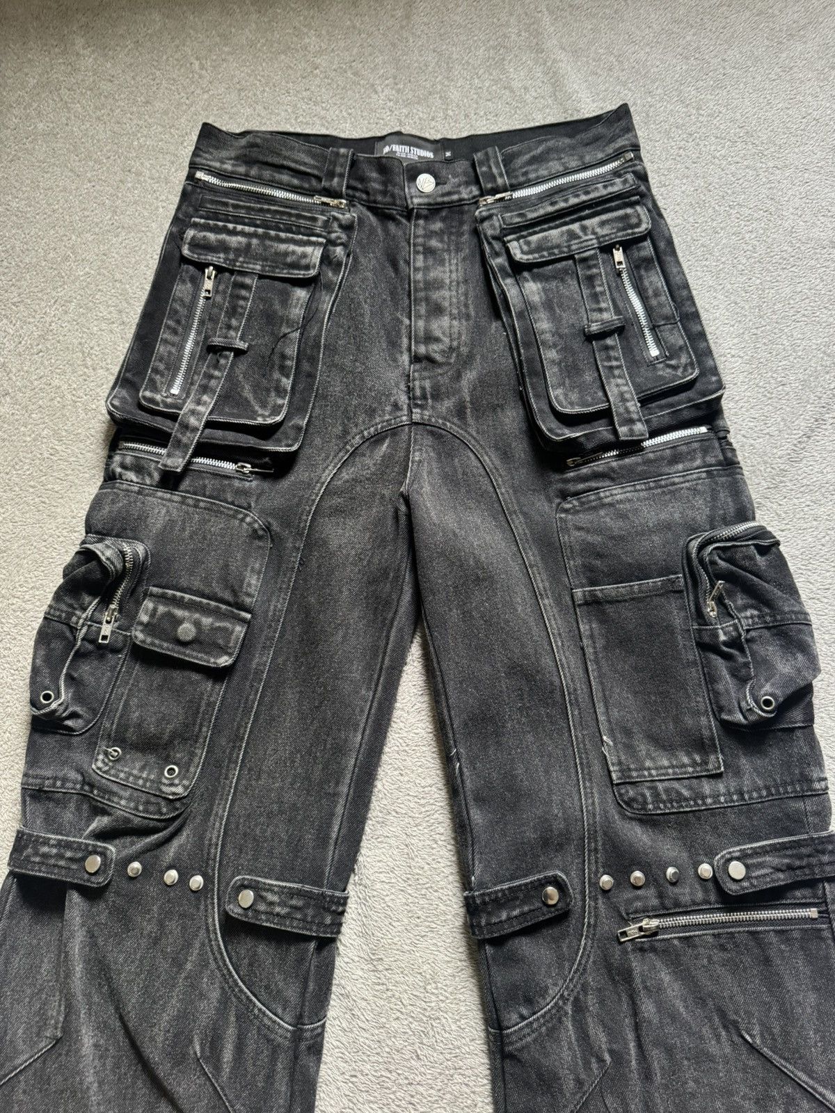 No Faith Studios No/Faith Studios Stone Wash Flare Pocket Cargo Jeans Size US 32 / EU 48 - 4 Thumbnail