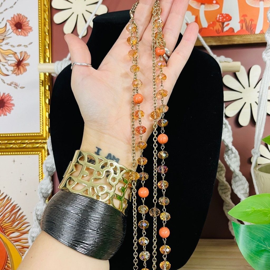 Jewelry Erica Lyons Beaded Chain Necklace 2 Layer Orange Size ONE SIZE - 6 Thumbnail