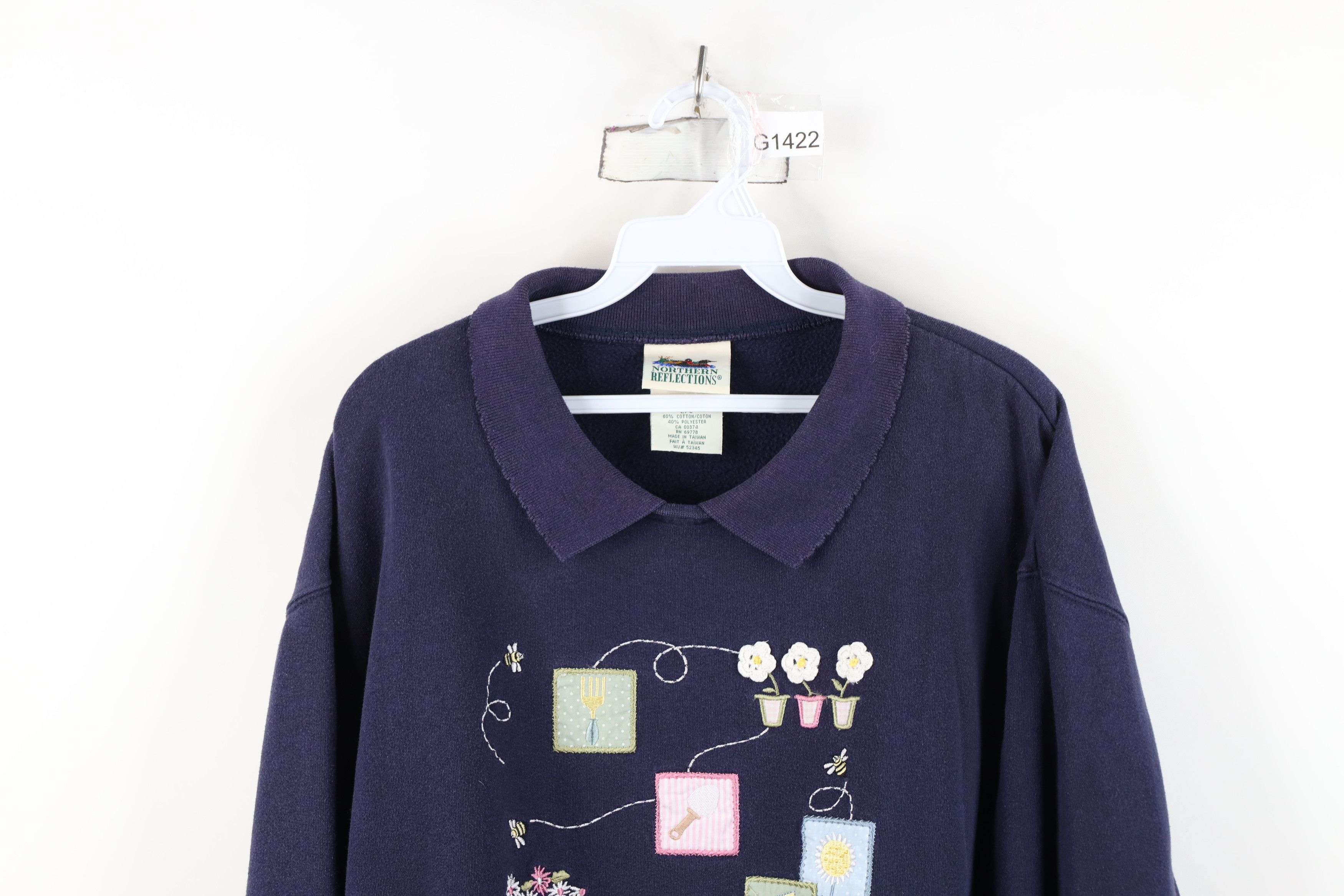 Vintage Vintage 90s Streetwear Garden Flower Collared Sweatshirt Size L / US 10 / IT 46 - 2 Thumbnail