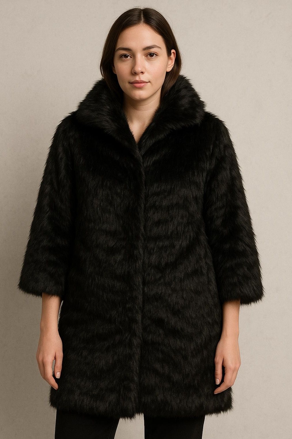 Anonymous Club Oversize Womens Long Faux Fox Fur Outwear Jacket Trench Coat Size XL / US 12-14 / IT 48-50 - 1 Thumbnail
