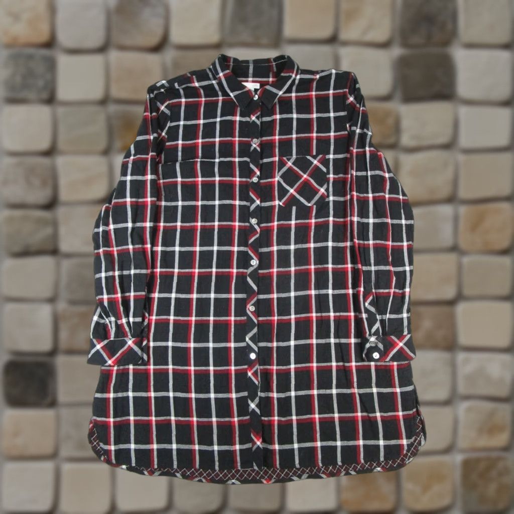 J. Jill J. Jill Shirt Womens XL Red Cotton Button-Up Tunic Plaid Long Sleeve Collared Button-Up Colorful 70s or 80s theme not applicable Mens Womens Girls Size XL / US 12-14 / IT 48-50 - 1 Thumbnail