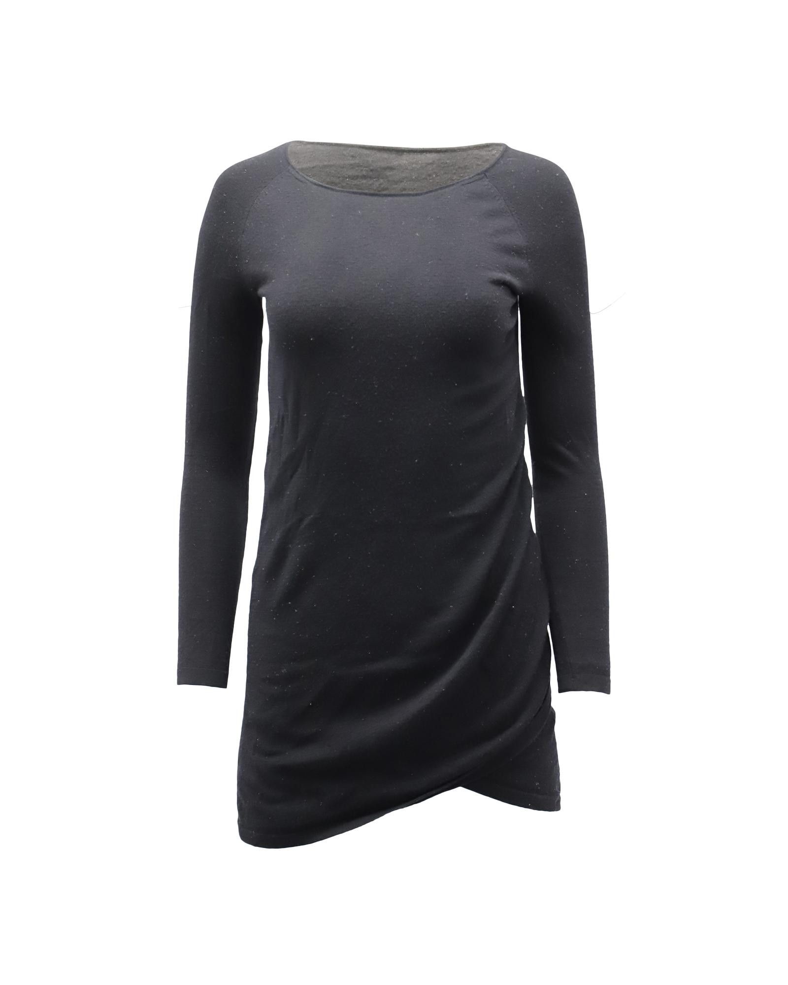 image of Theory Long Sleeve Draped Jersey Dress In Black Wool, Women's (Size Small)