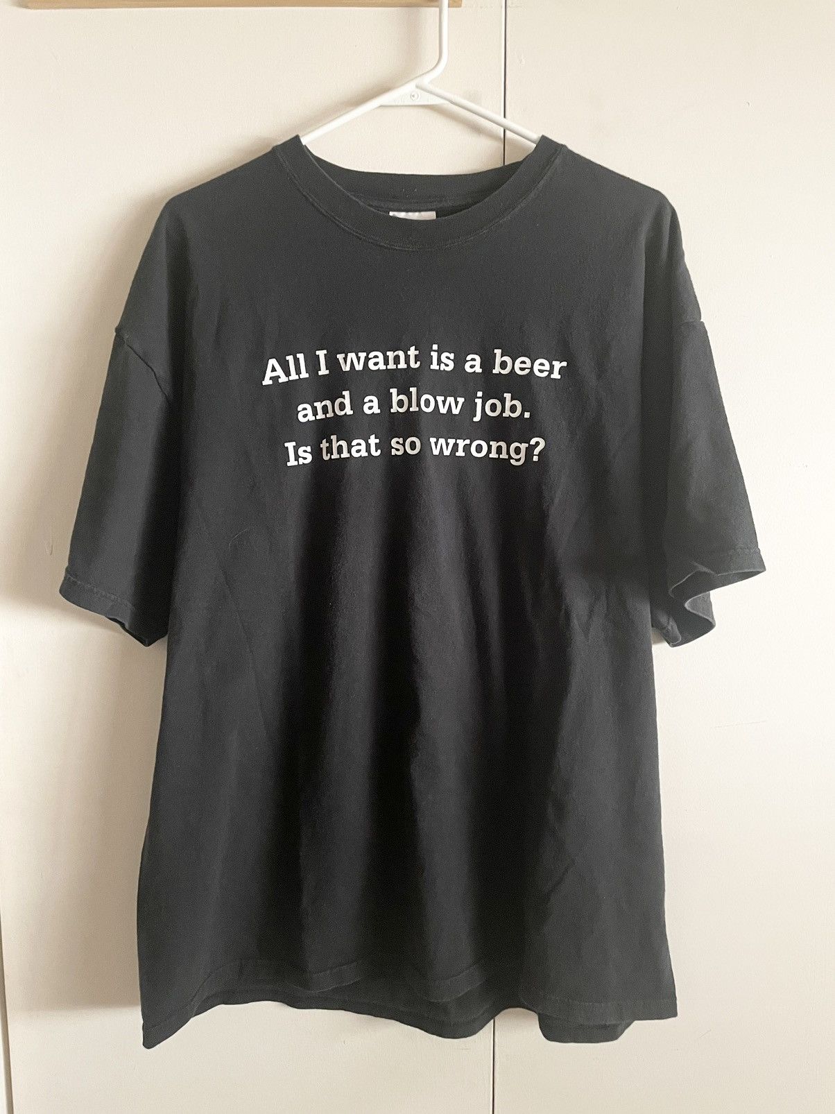 image of All I Want Is A Beer And A Blow Job Tee Sex Humor in Black, Men's (Size XL)