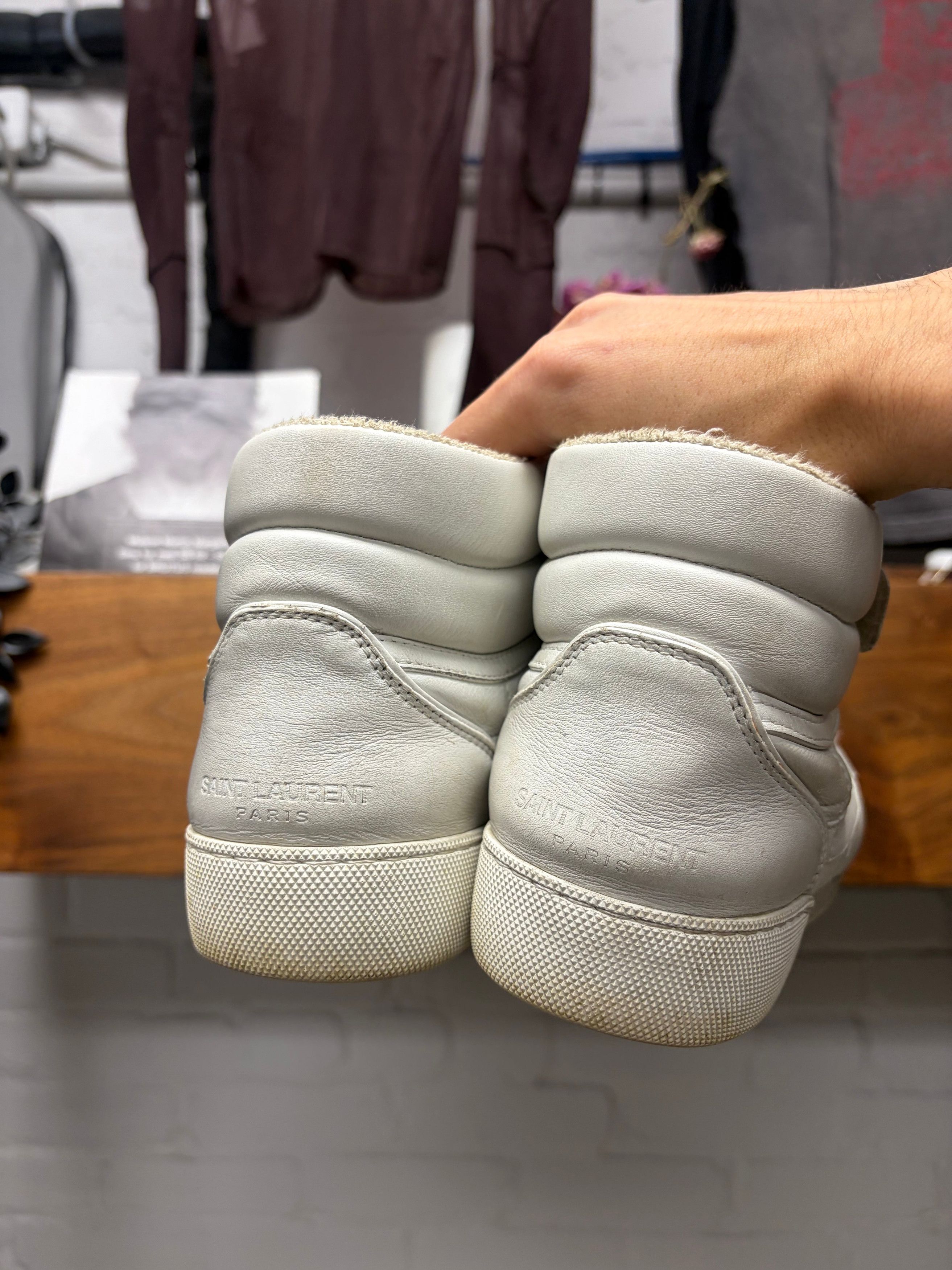 Saint Laurent Paris ‘Lenny’ Optic White Leather Mid-Top Sneakers Size US 7 / EU 40 - 4 Thumbnail