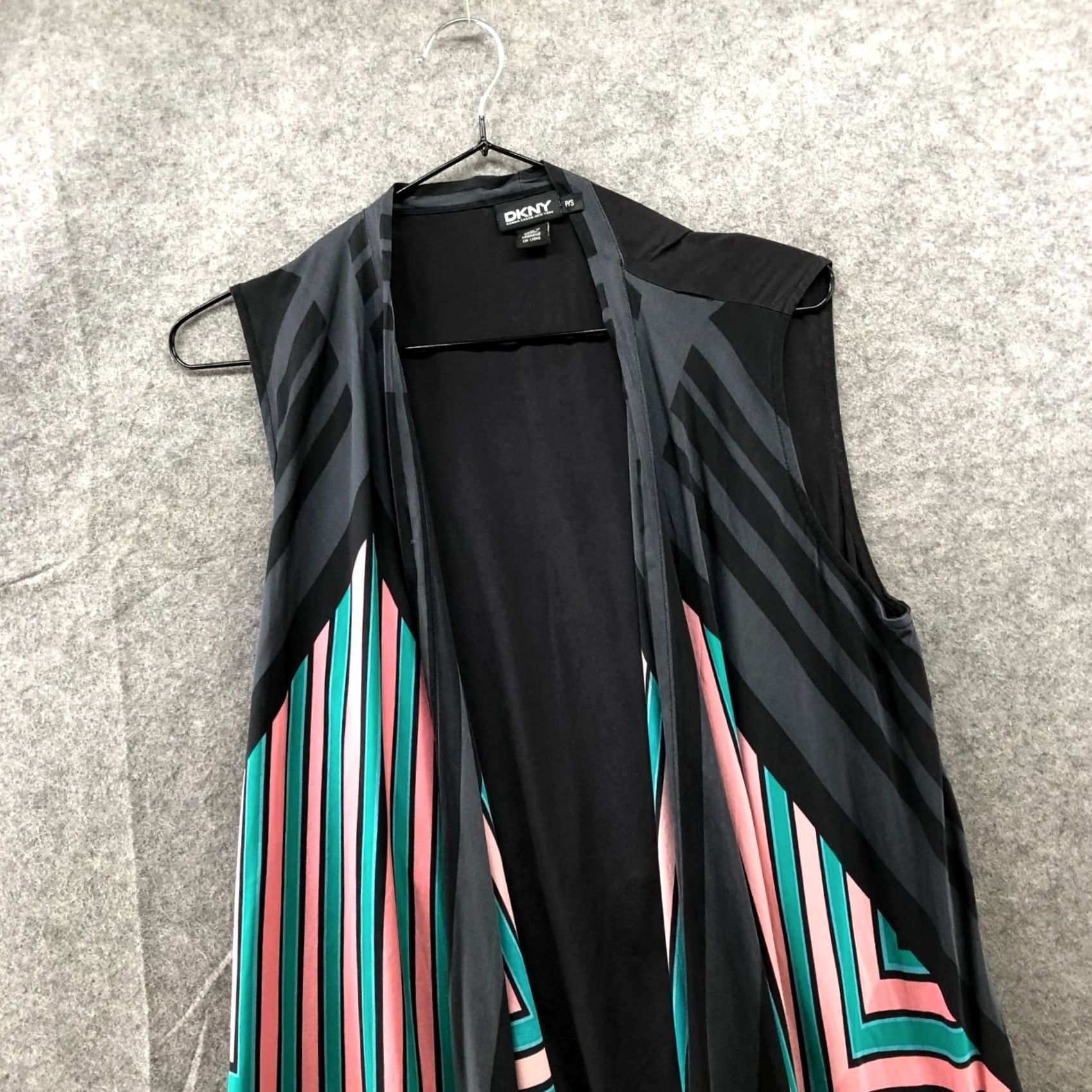 DKNY DKNY Silk Sleeveless Cardigan Womens PS Black Teal Pink Printed Waterfall Cardigan Silk Spandex Womens PS Black Teal Pink Printed Waterfall DKNY Size S / US 4 / IT 40 - 3 Thumbnail