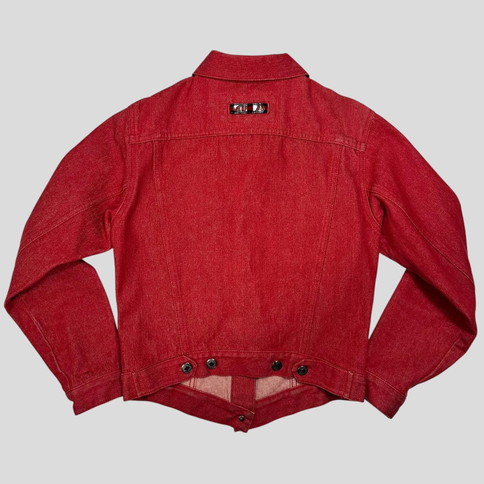 Gucci by Tom Ford 1999 Red Denim Cropped Front Drop Jacket S