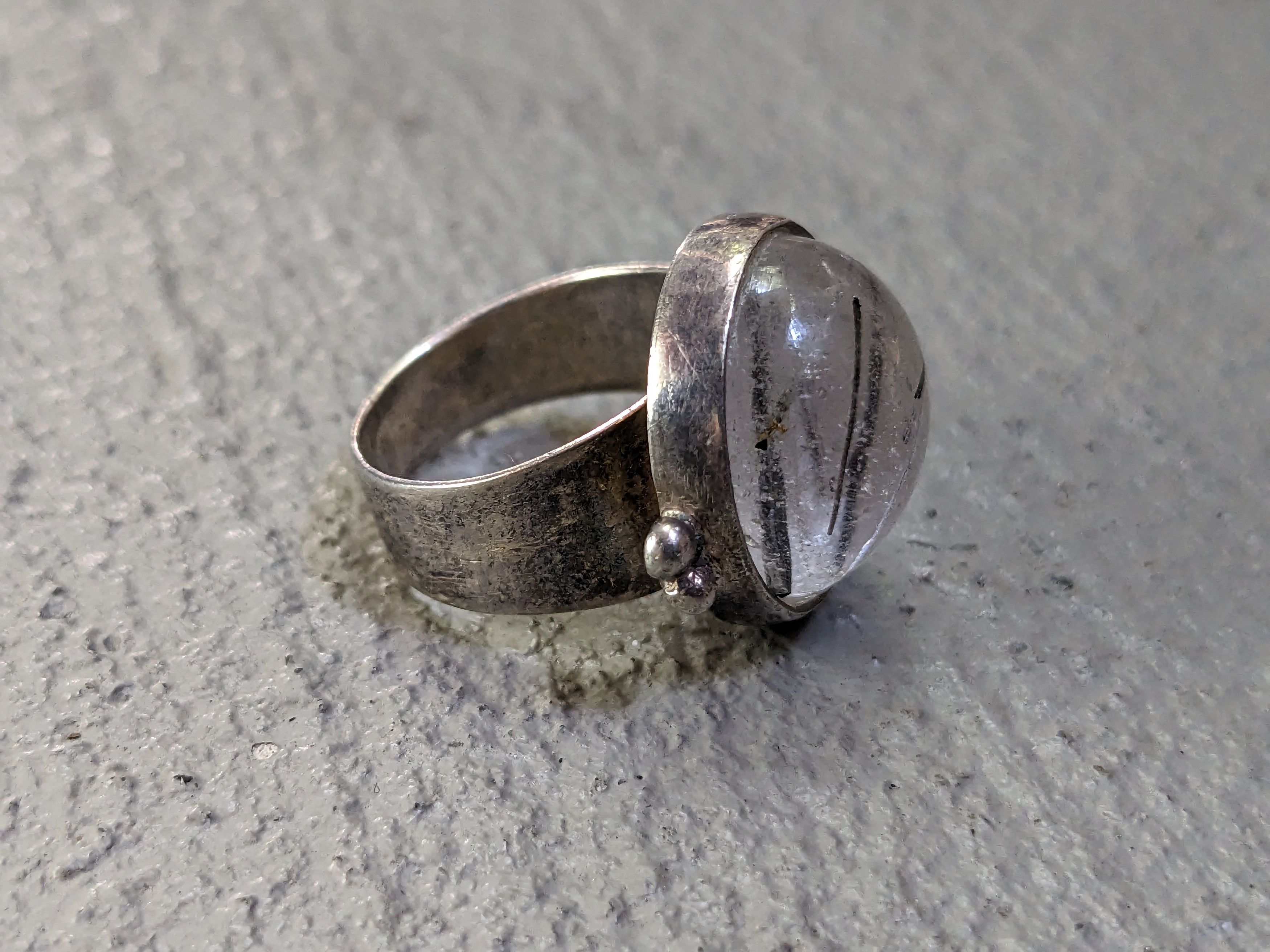 Jewelry Sterling Silver Ring Size 6 Rutilated Quartz Round Modern Size ONE SIZE - 7 Thumbnail