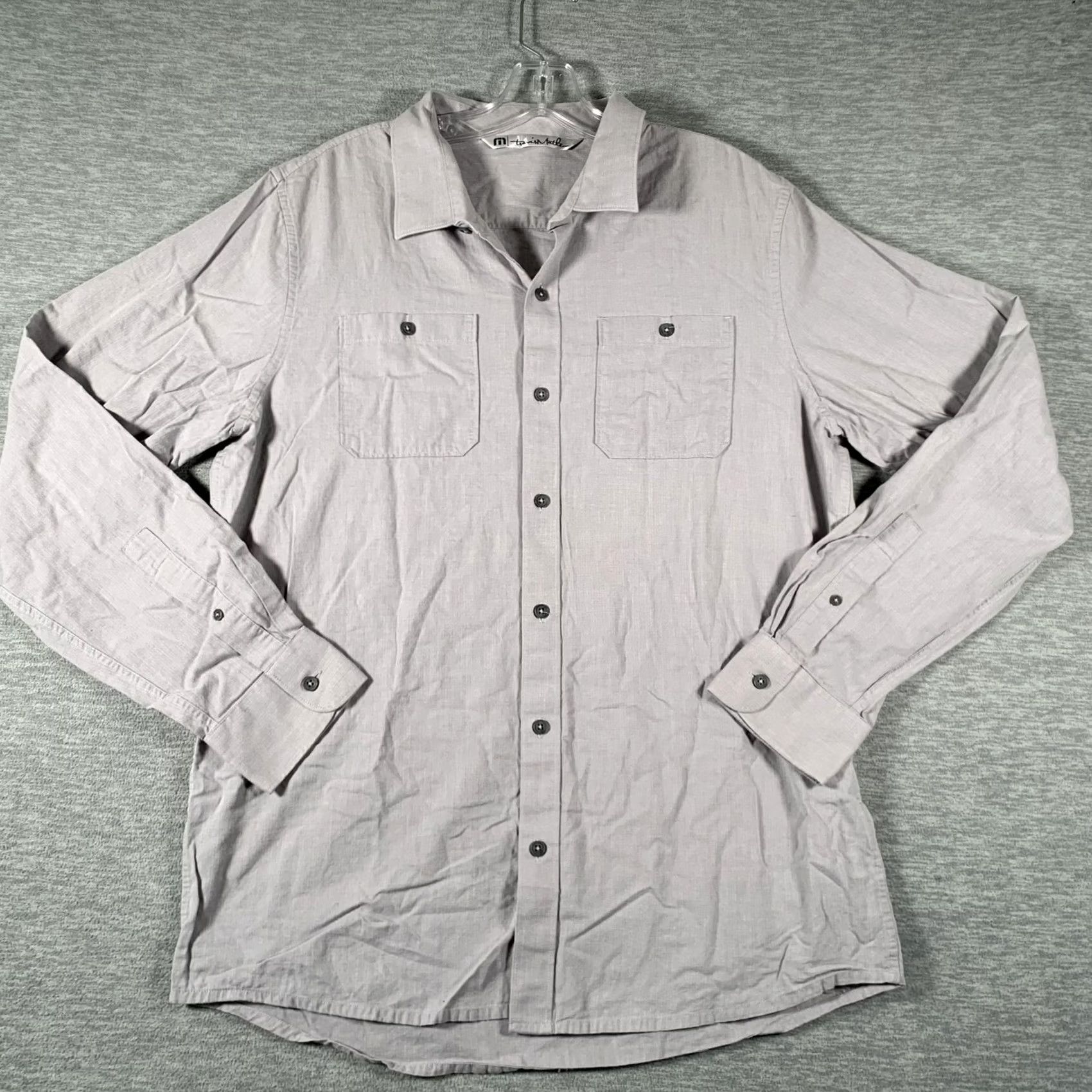 TravisMathew Travis Mathew Shirt Mens L Gray Herringbone Long Sleeve Button Front Casual Size US L / EU 52-54 / 3 - 2 Thumbnail