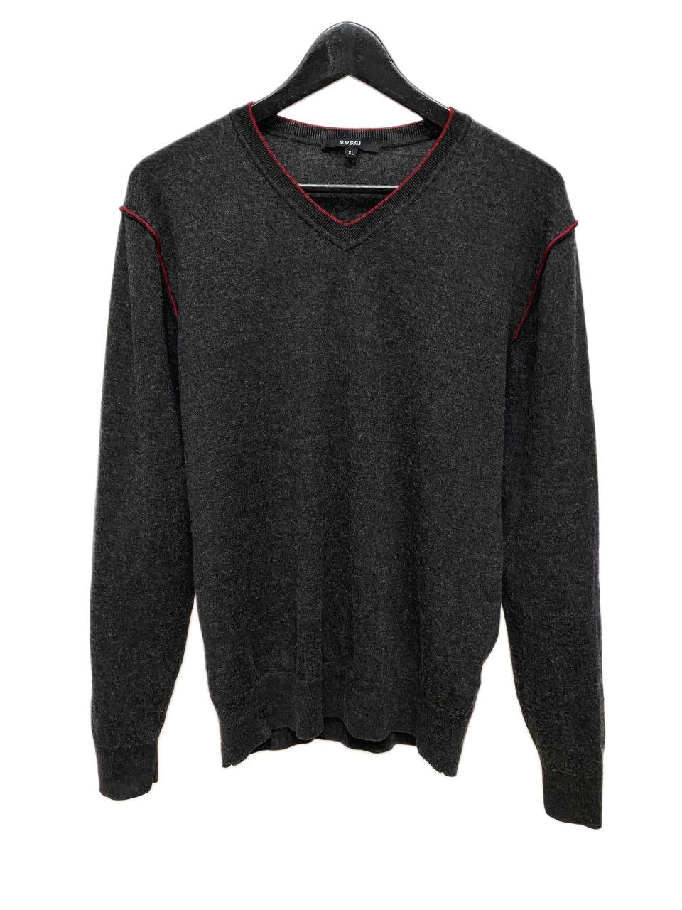 Gucci Gucci x Tom Ford Web Stripe Gray Wool V Neck Sweater Y2K Size US XL / EU 56 / 4 - 1 Thumbnail