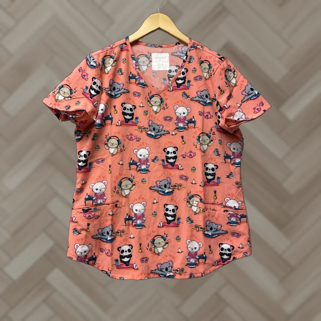 Cherokee Cherokee Women’s Scrub Top M Pink Animal Print Bear Cat / 122-2 Size M / US 6-8 / IT 42-44 - 1 Thumbnail
