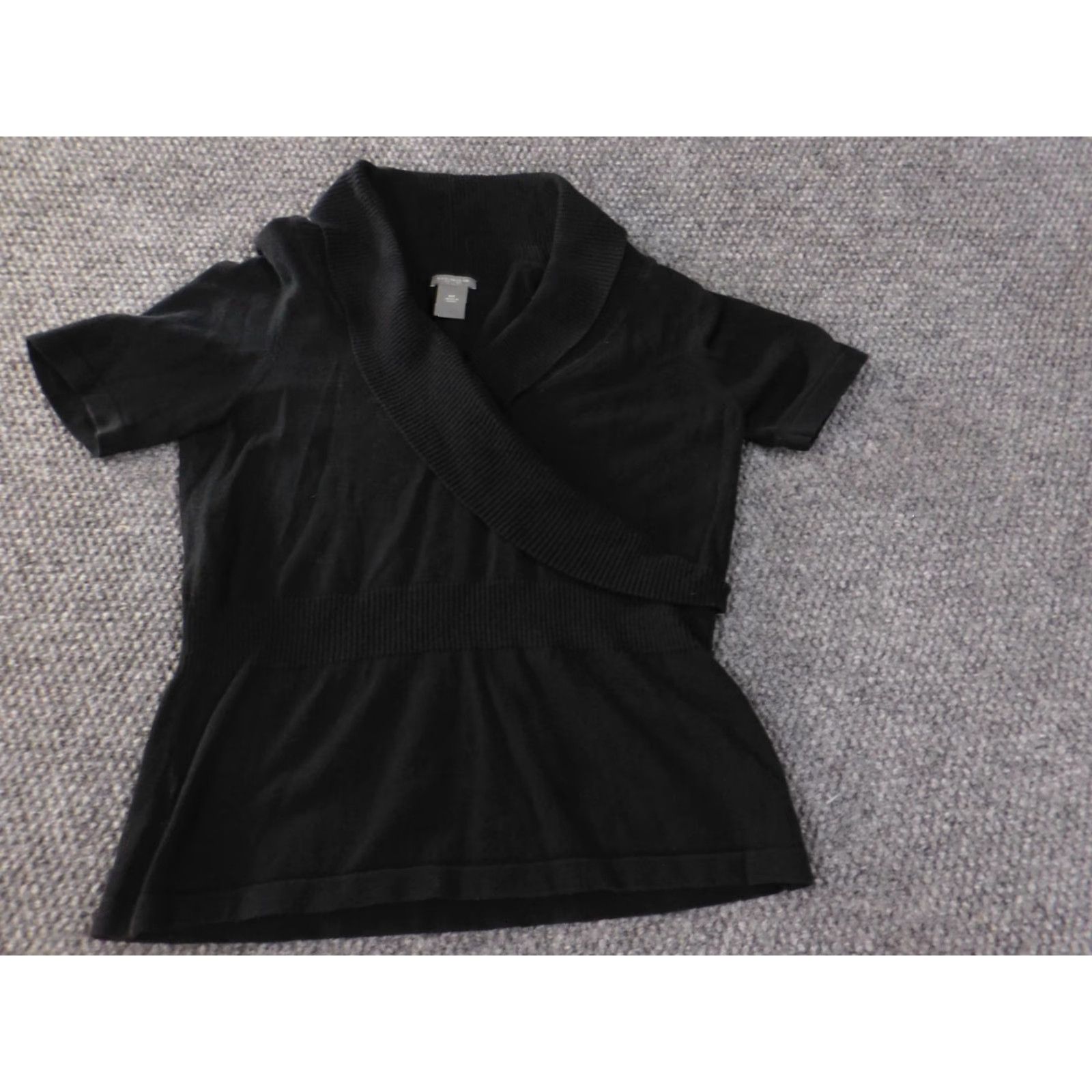 Ann Taylor Ann Taylor Sweater Pullover Knit V-Neck 1/4 Zip Black Petite Womens Short Sleeve Cotton Nylon Med Petite Size M / US 6-8 / IT 42-44 - 3 Thumbnail