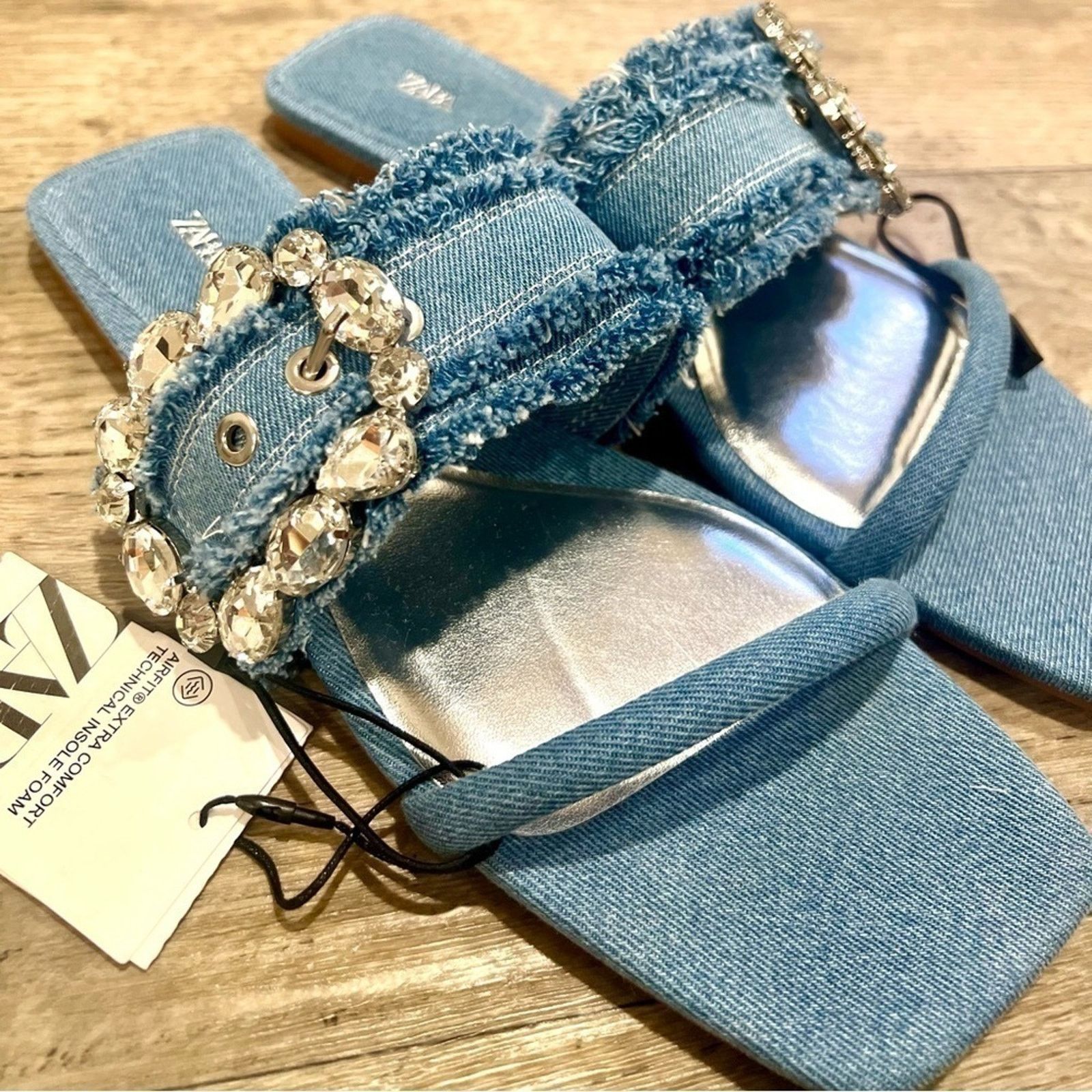 Zara ZARA Embellished Denim Slide Sandals NWT Size US 6.5 / IT 36.5 - 13 Thumbnail