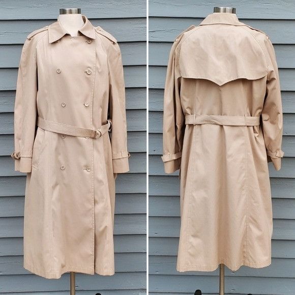 Vintage Vintage 80s London Fog Double Breasted Belted Khaki Faux Fur Size 3XL / US 20-22 - 3 Thumbnail