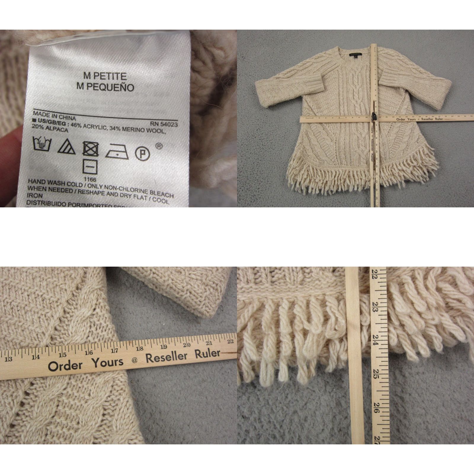 Banana Republic Banana Republic Sweater Womens Petite Medium Beige Cable Knit Fringe Wool Alpaca Pullover Crew Neck Long Sleeve Size M / US 6-8 / IT 42-44 - 8 Thumbnail