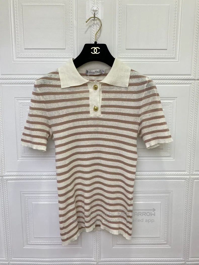 Dior Dior 22 new striped lapel knitted short sleeves Size XS / US 0-2 / IT 36-38 - 1 Thumbnail