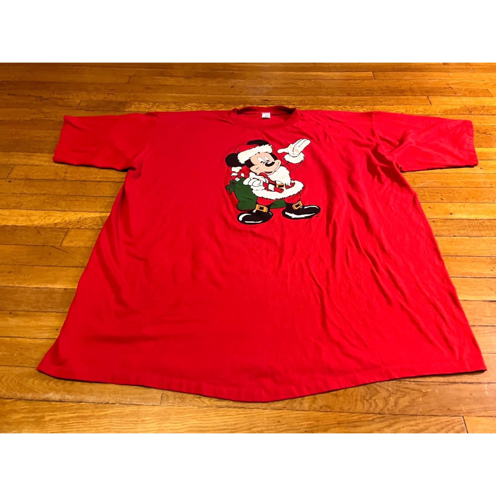 Vintage VINTAGE Mickey Mouse Christmas Night Shirt One Size Red Single Stitch Size ONE SIZE - 2 Thumbnail