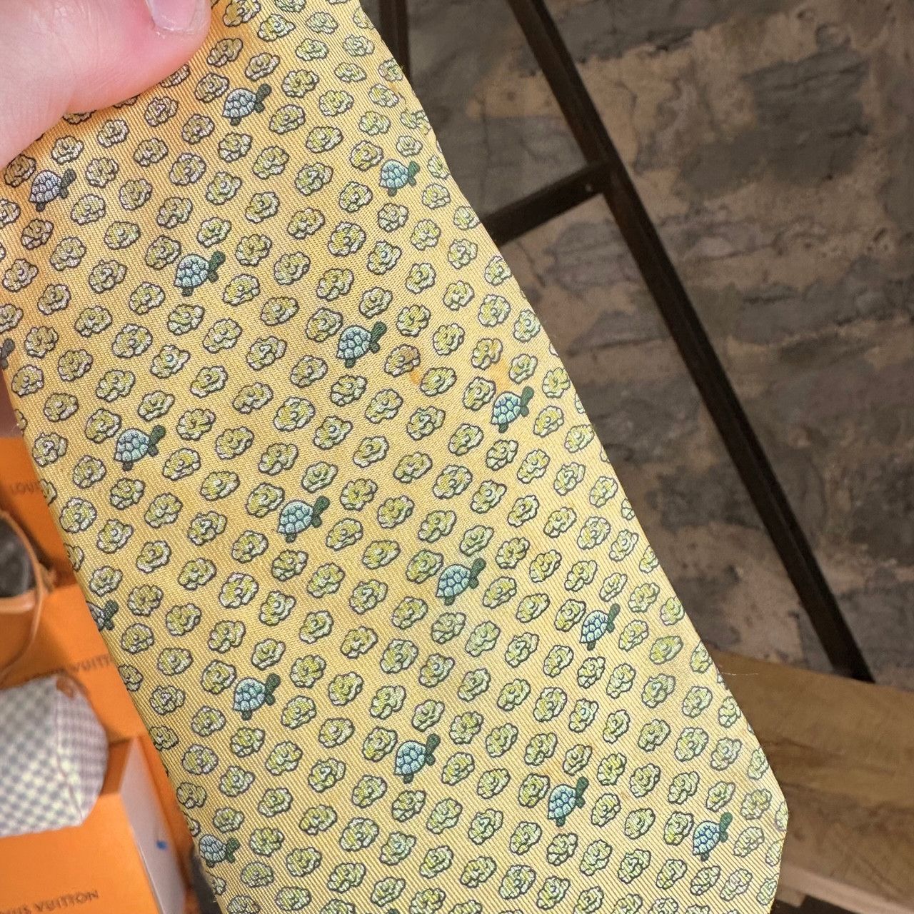 Hermes Hermès Yellow Turtle Print Silk Tie Size ONE SIZE - 4 Thumbnail