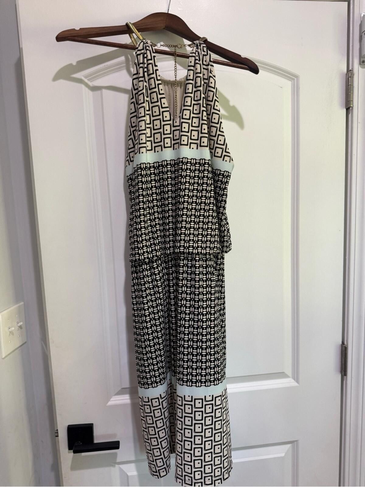 Other MSK Black & Cream Geometric Halter Jumpsuit Size M / US 6-8 / IT 42-44 - 3 Thumbnail