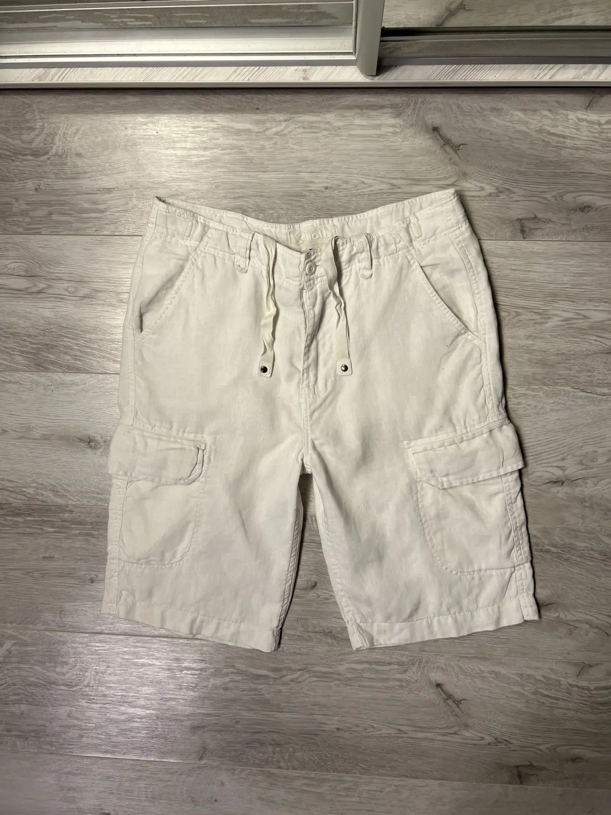 Schott × Vintage Rare Vintage Schott NYC White Cargo Linen Shorts Size US 33 - 3 Thumbnail