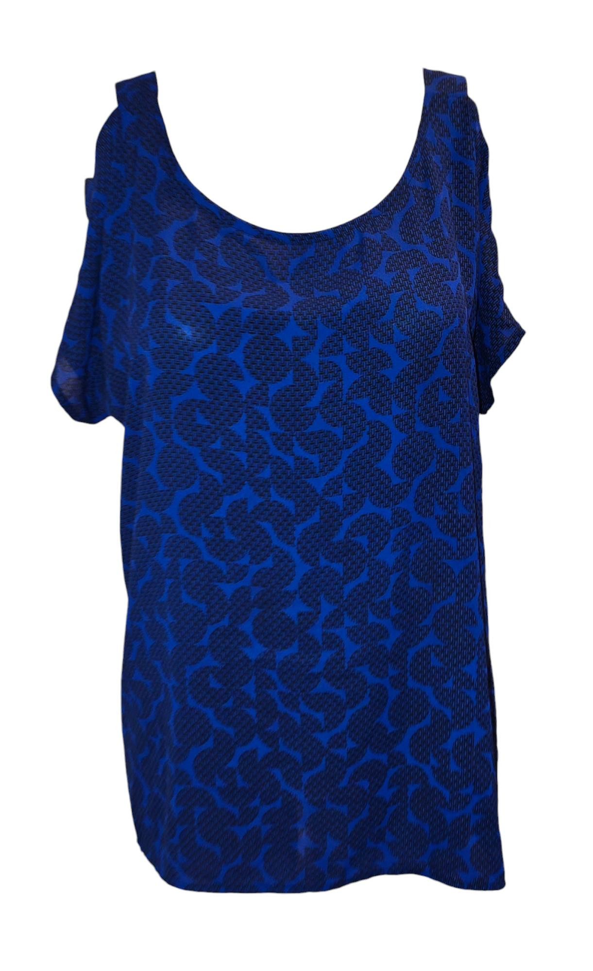Designer Stylish Blue Patterned Cold Shoulder Top Size L / US 10 / IT 46 - 1 Thumbnail