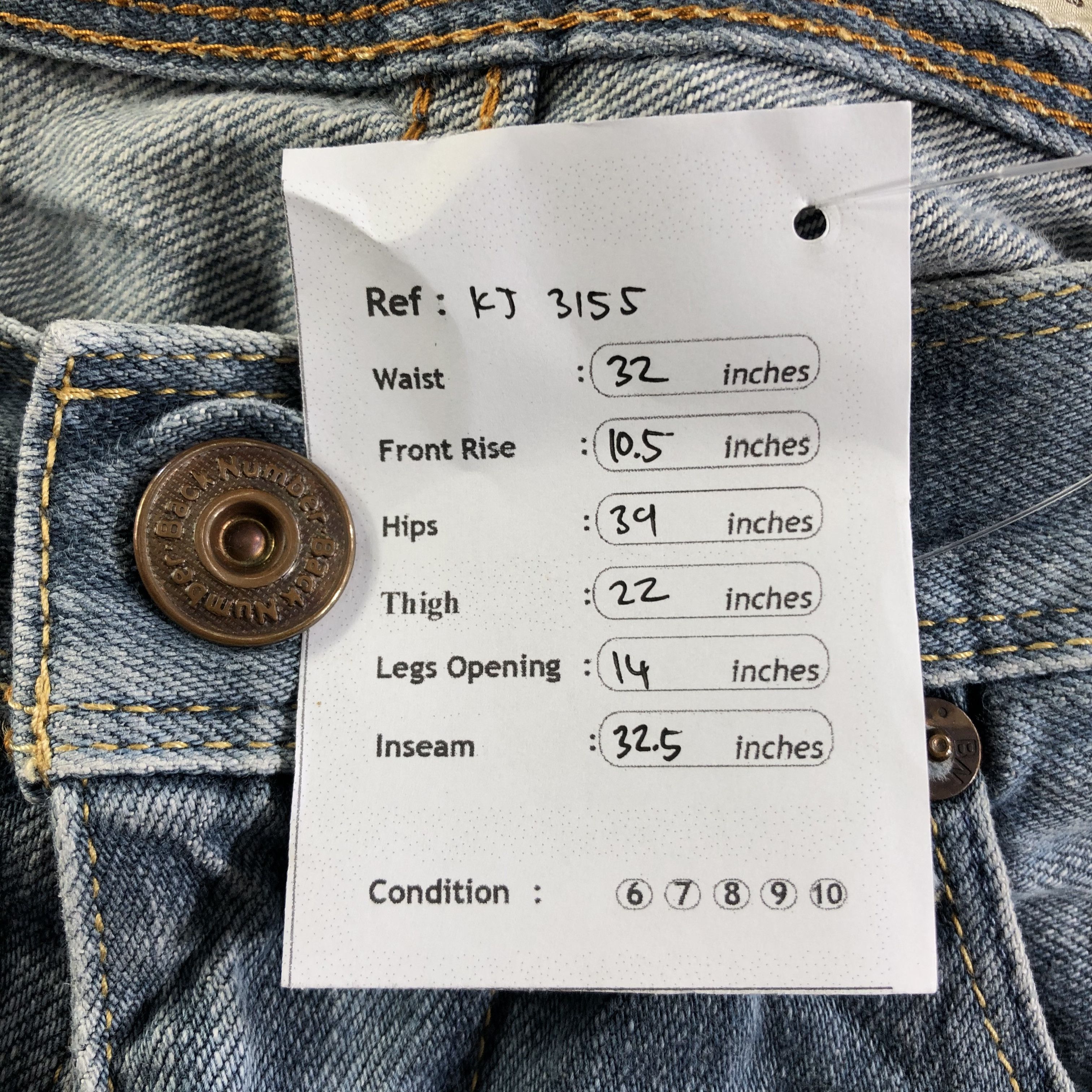 Japanese Brand Japanese Back Number Jeans Faded Blue Denim KJ3155 Size US 31 - 11 Thumbnail
