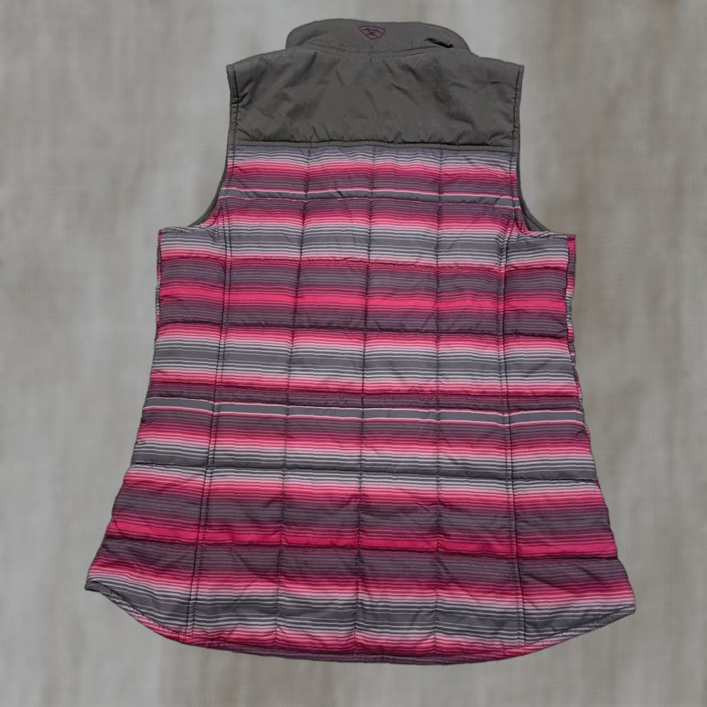Ariat Ariat Puffer Vest Women M Pink Striped Western Aztec Jacket Vest Style, Zip, Quilted, Logo, Mid-Length, Sleeveless, Polyester Size M / US 6-8 / IT 42-44 - 1 Thumbnail