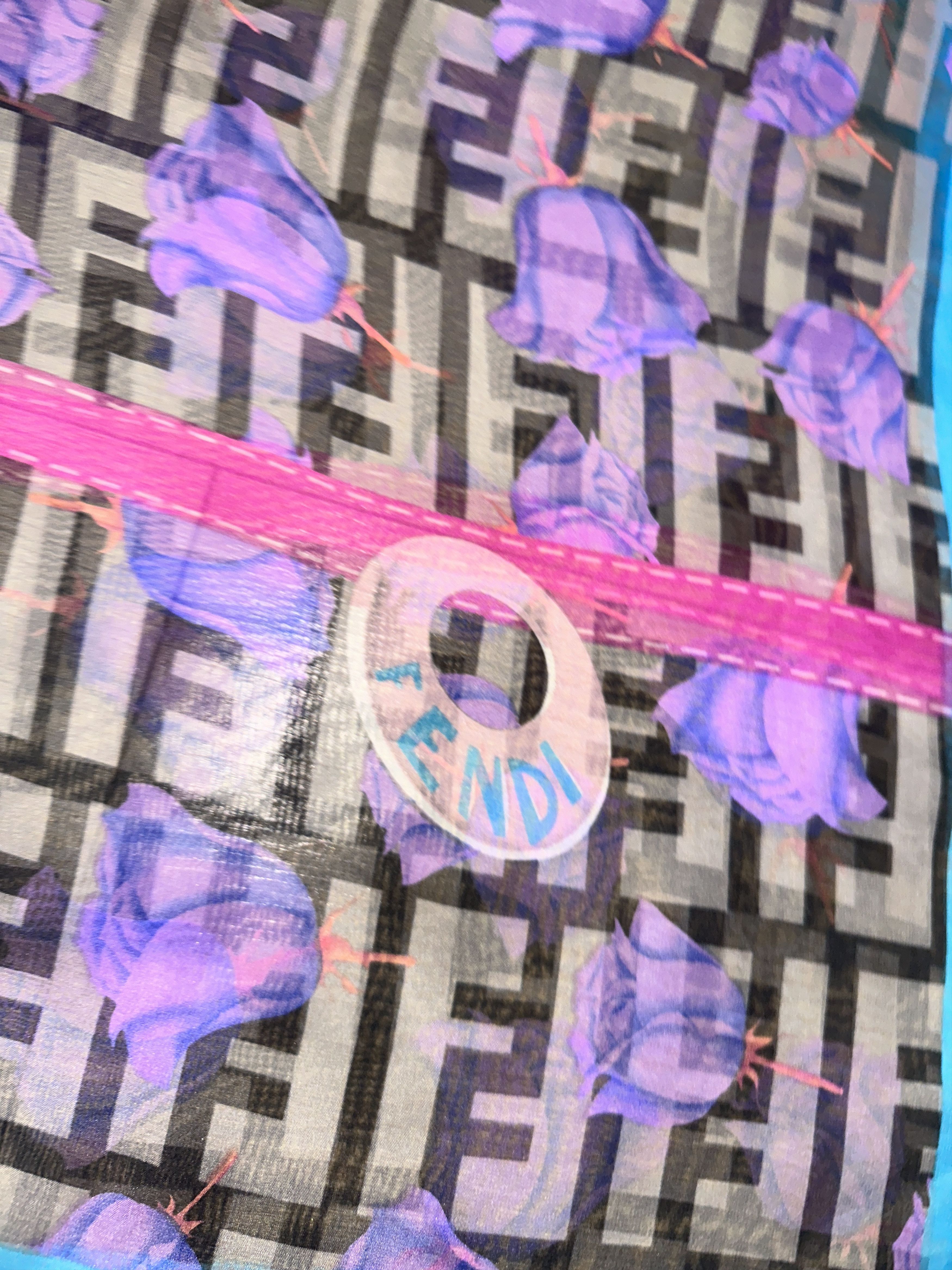 Fendi Fendi FF Logo Purple Floral Sheer Silk Scarf Large 170x72cm Size ONE SIZE - 2 Thumbnail