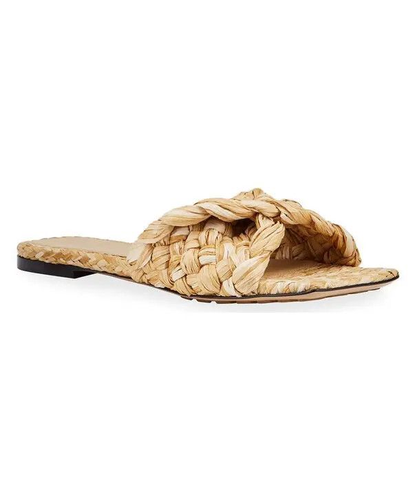 Bottega Veneta o1loc1c0824 Raffia Flat Slide Sandals in Beige Size US 9 / IT 39 - 2 Thumbnail